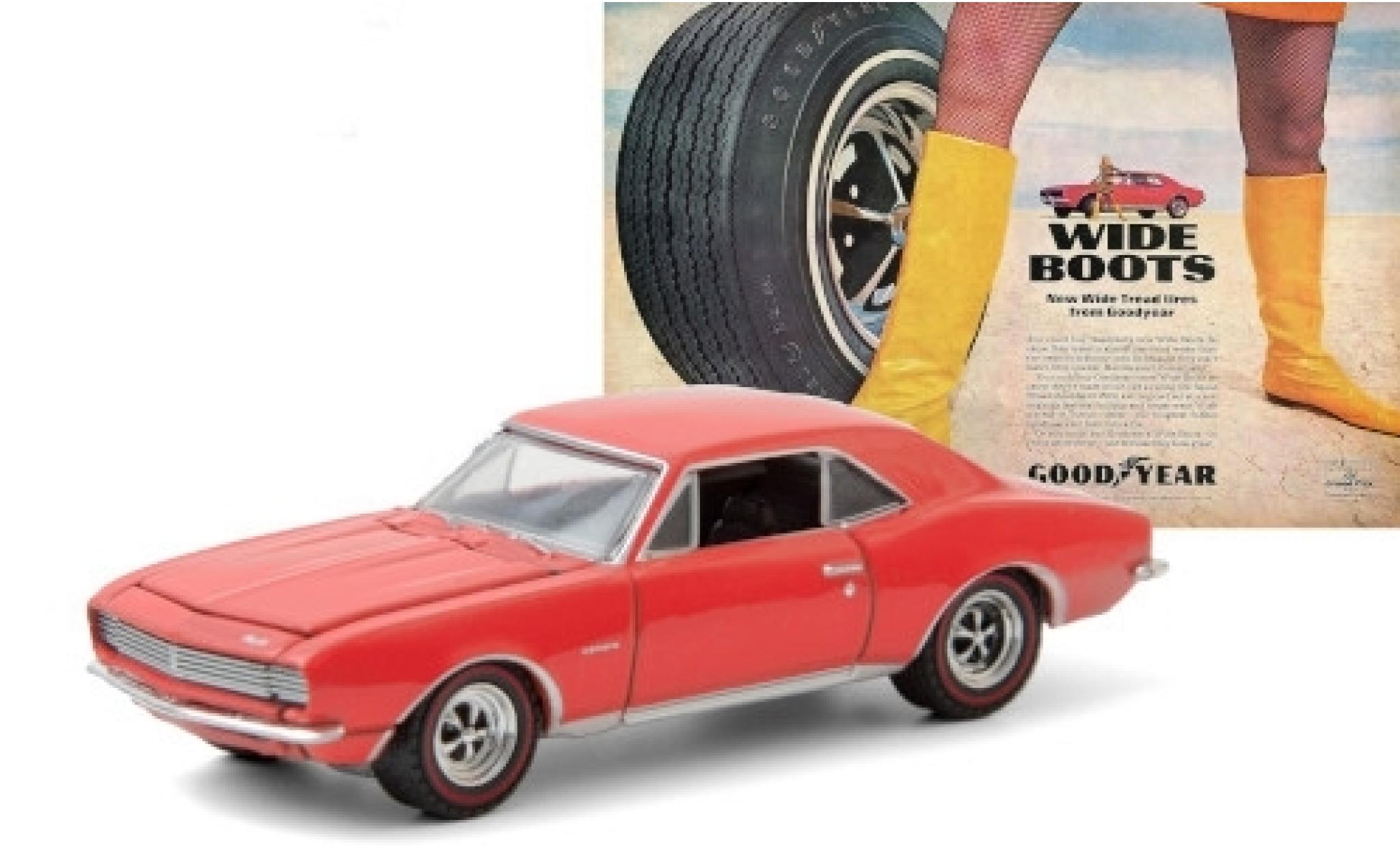 Chevrolet Camaro 1/64 Greenlight rood 1967 Goodyear Wide Tread Tires modelauto