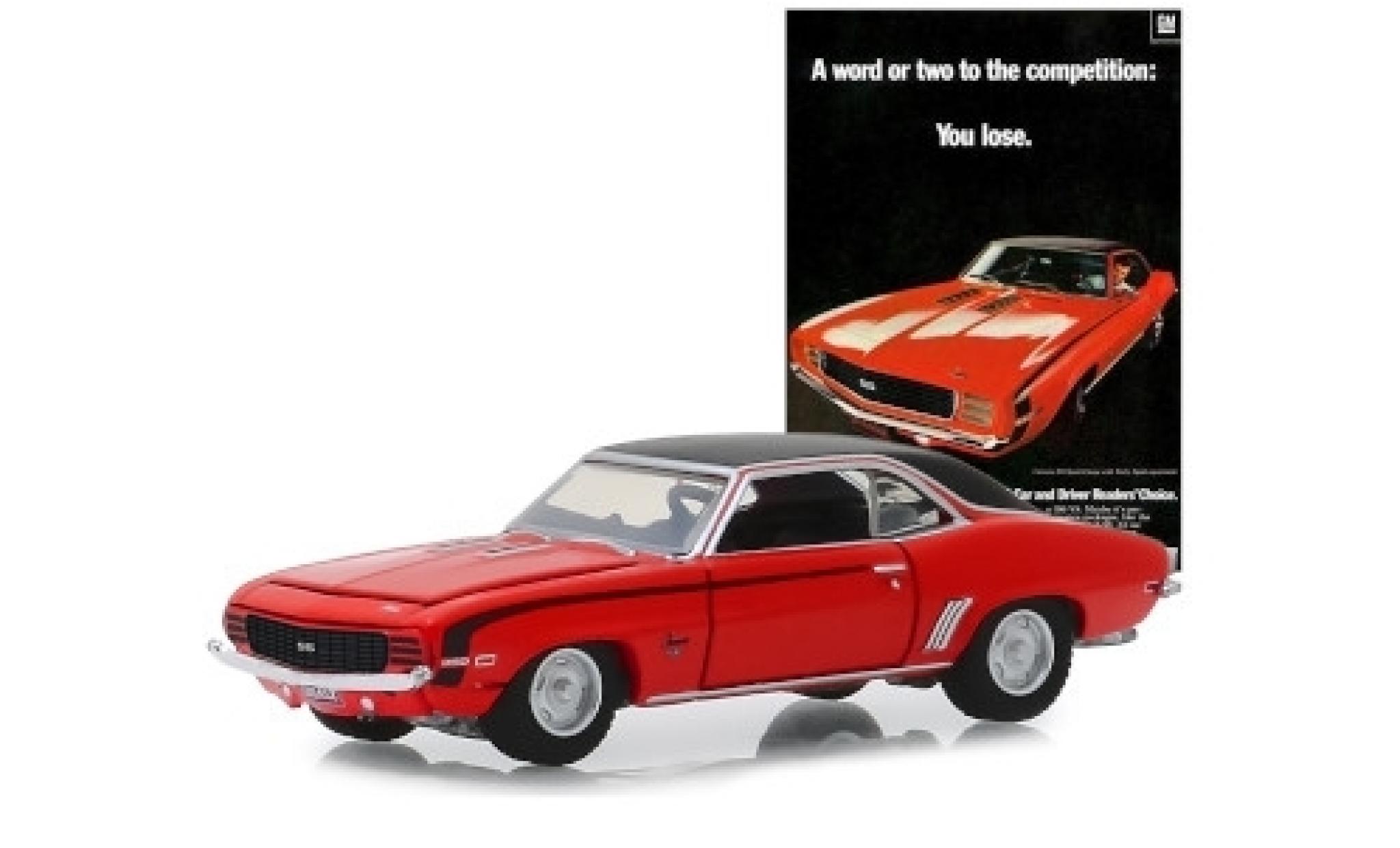 Chevrolet Camaro 1/64 Greenlight SS rood/matt-zwart 1969 modelauto