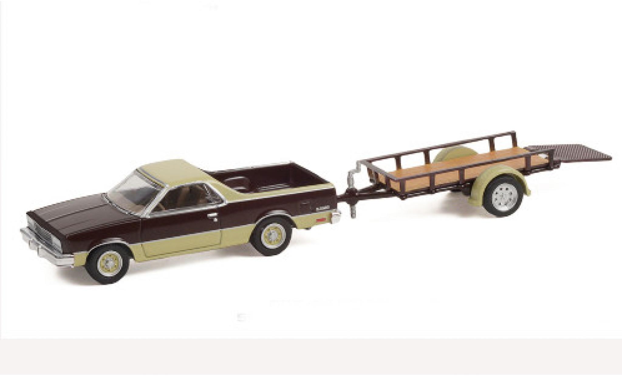 Chevrolet El Camino 1/64 Greenlight Conquista bruin/beige 1984 mit 1-achs Anh&auml;nger modelauto