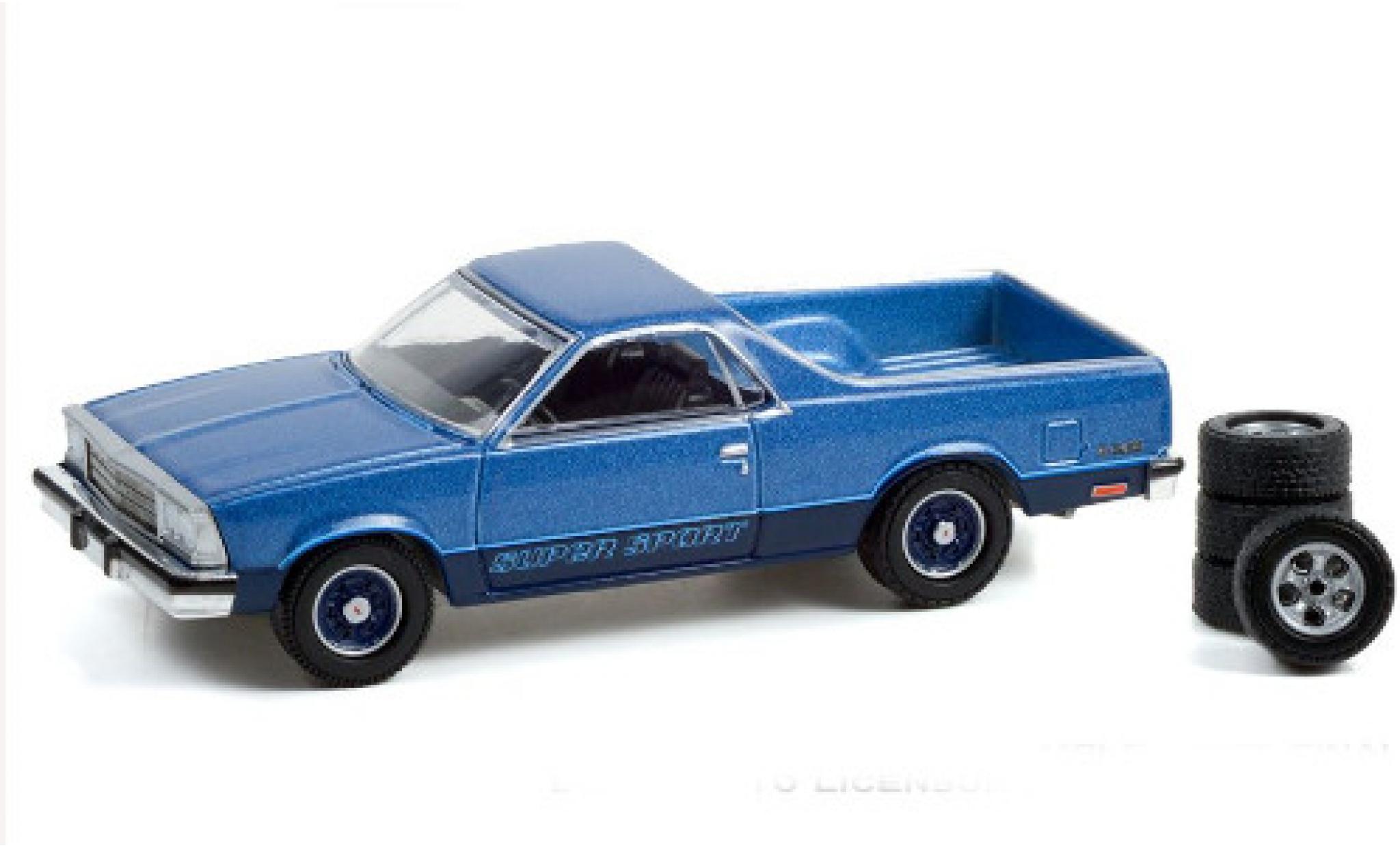 Chevrolet El Camino 1/64 Greenlight Super Sport metallic blauw 1980 mit Ersatzreifen modelauto