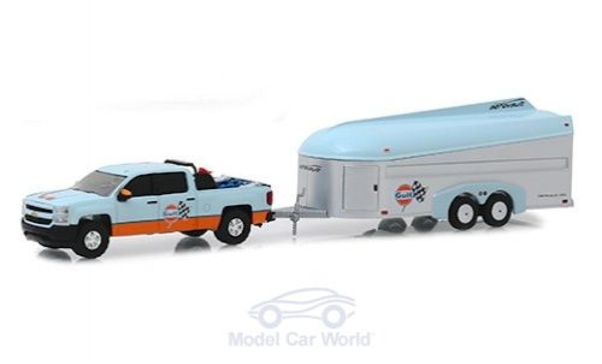 Chevrolet Silverado 1/64 Greenlight Gulf 2017 with Aerovault Trailer modelauto