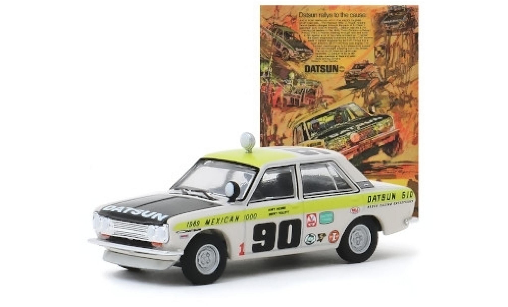 Datsun 510 1/64 Greenlight 4-Door Sedan No.90 Brock Racing Enterprises Mexican 1000 1969 G.Follett/M.McBee modelauto