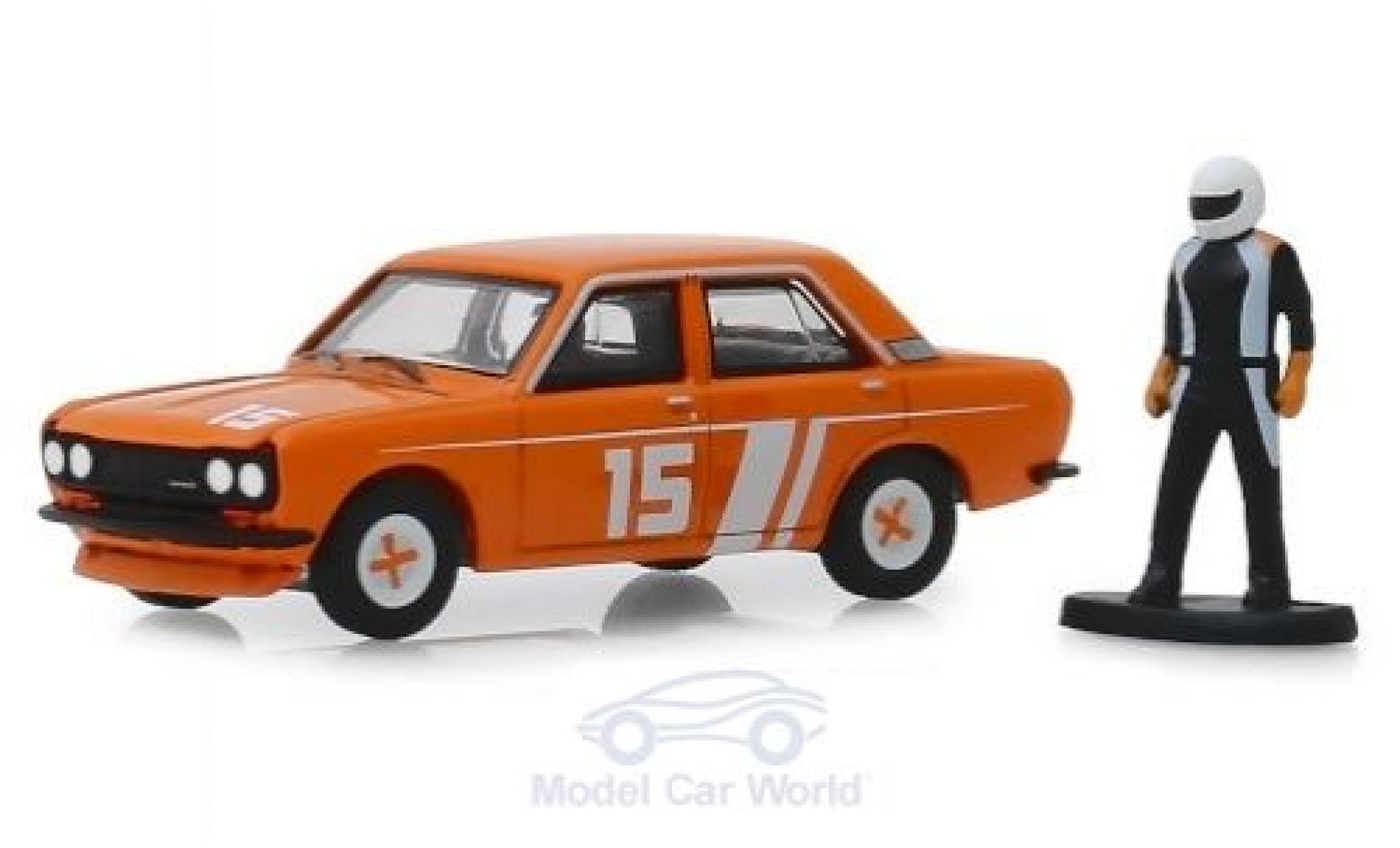 Datsun 510 1/64 Greenlight No.15 1970 mit Rennfahrerfigur modelauto