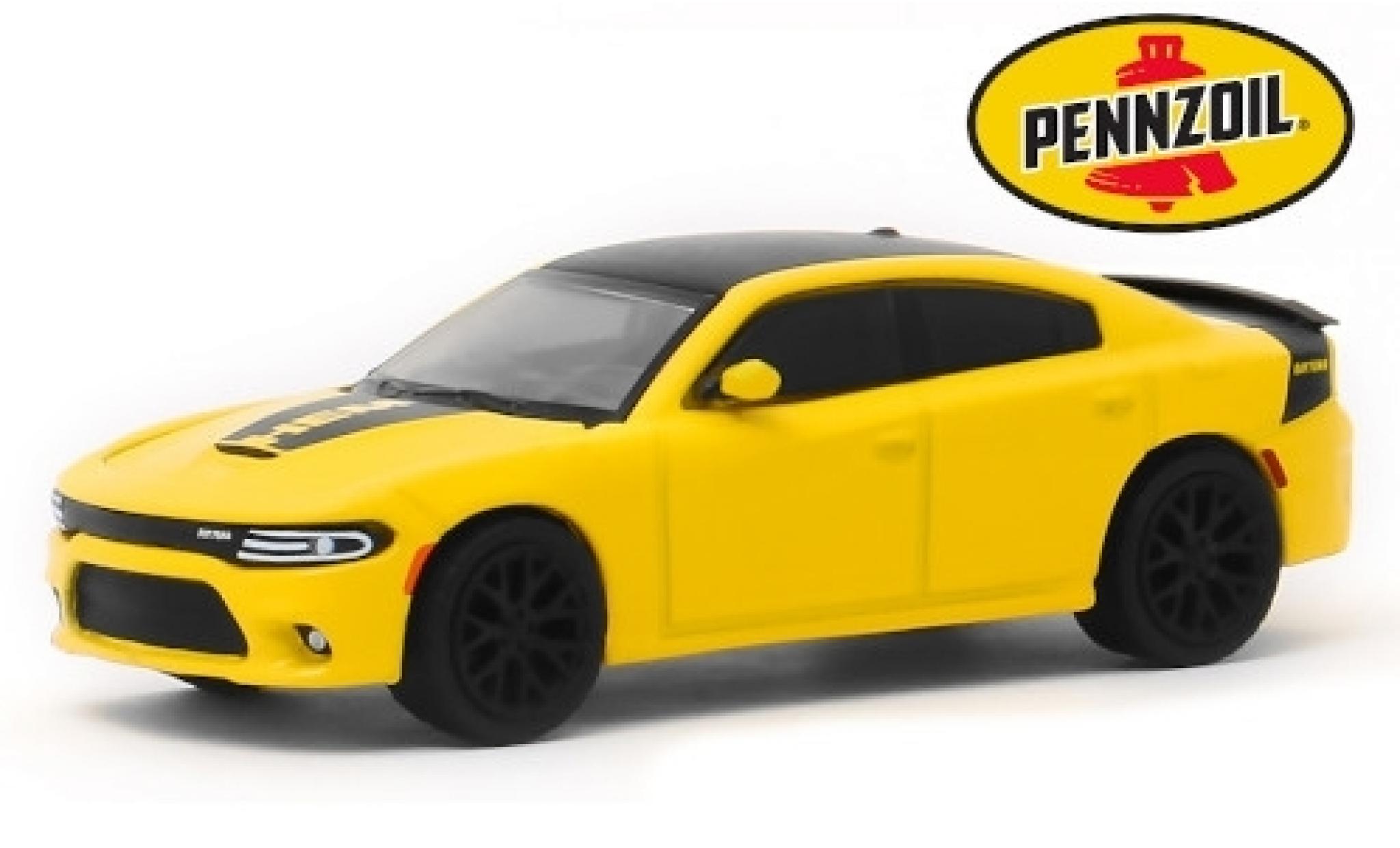 Dodge Charger 1/64 Greenlight Daytona HEMI geel/matt-zwart Pennzoil 2017 modelauto