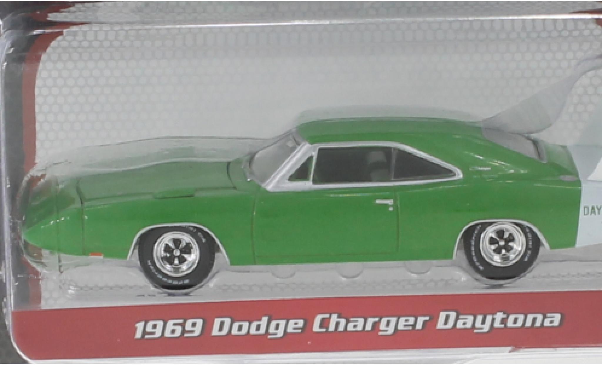 Dodge Charger 1/64 Greenlight Daytona metallic groen/wit 1969 modelauto