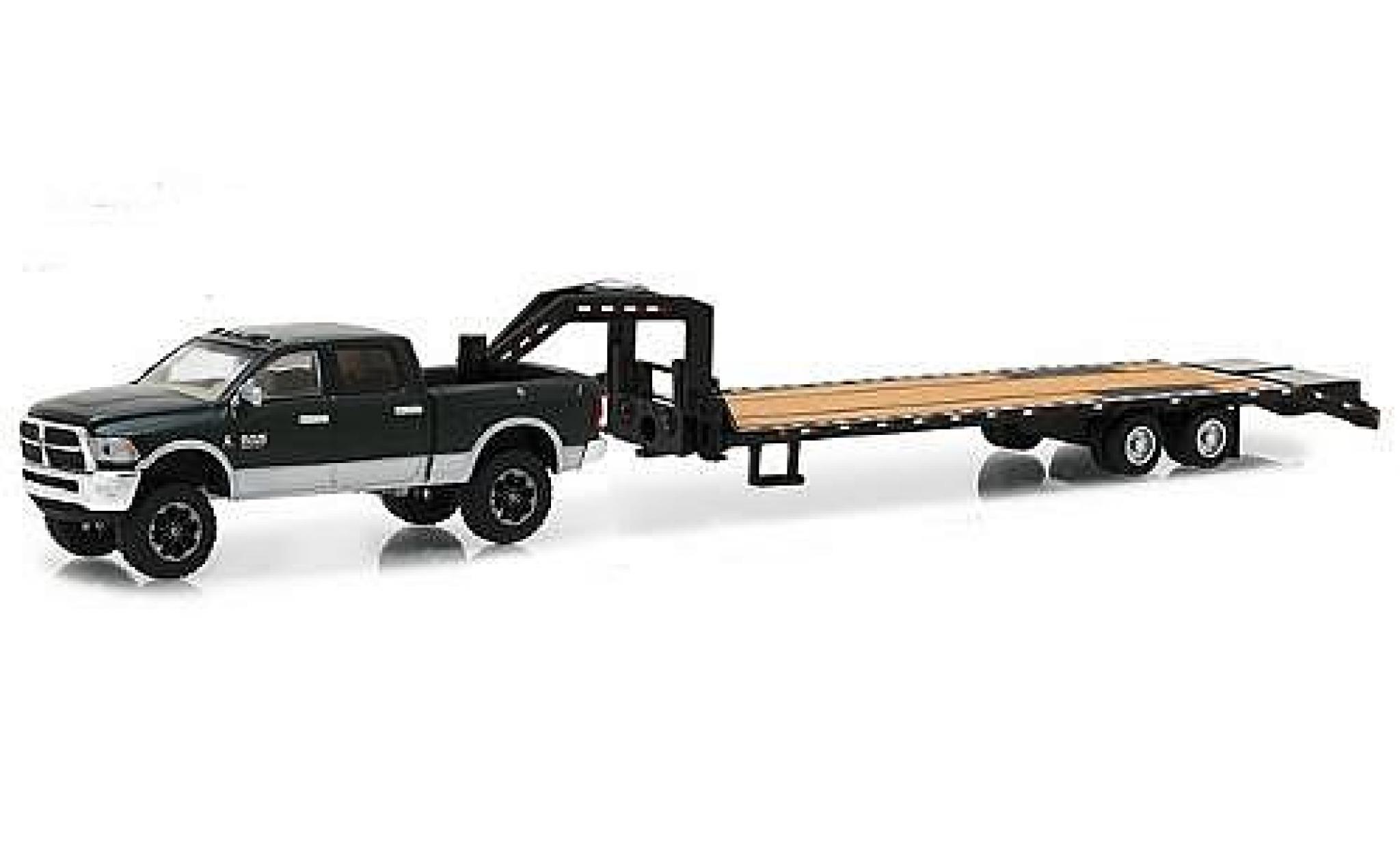 Dodge RAM 1/64 Greenlight Ram 2500 metallic groen/grijs 2017 avec Schwanenhals-remorque modelauto