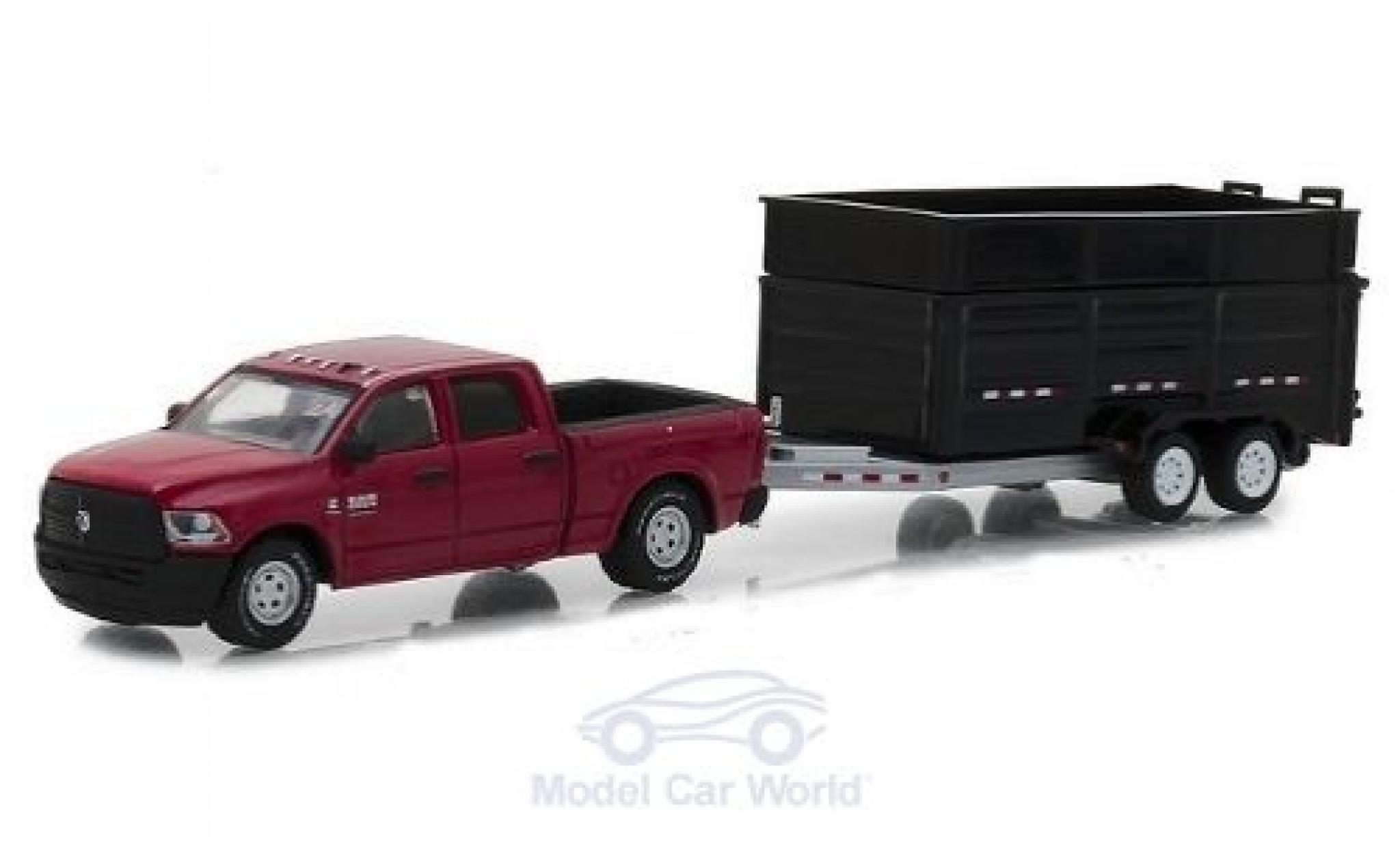 Dodge RAM 1/64 Greenlight Ram 2500 metallic rood 2017 mit Kippanh&auml;nger modelauto