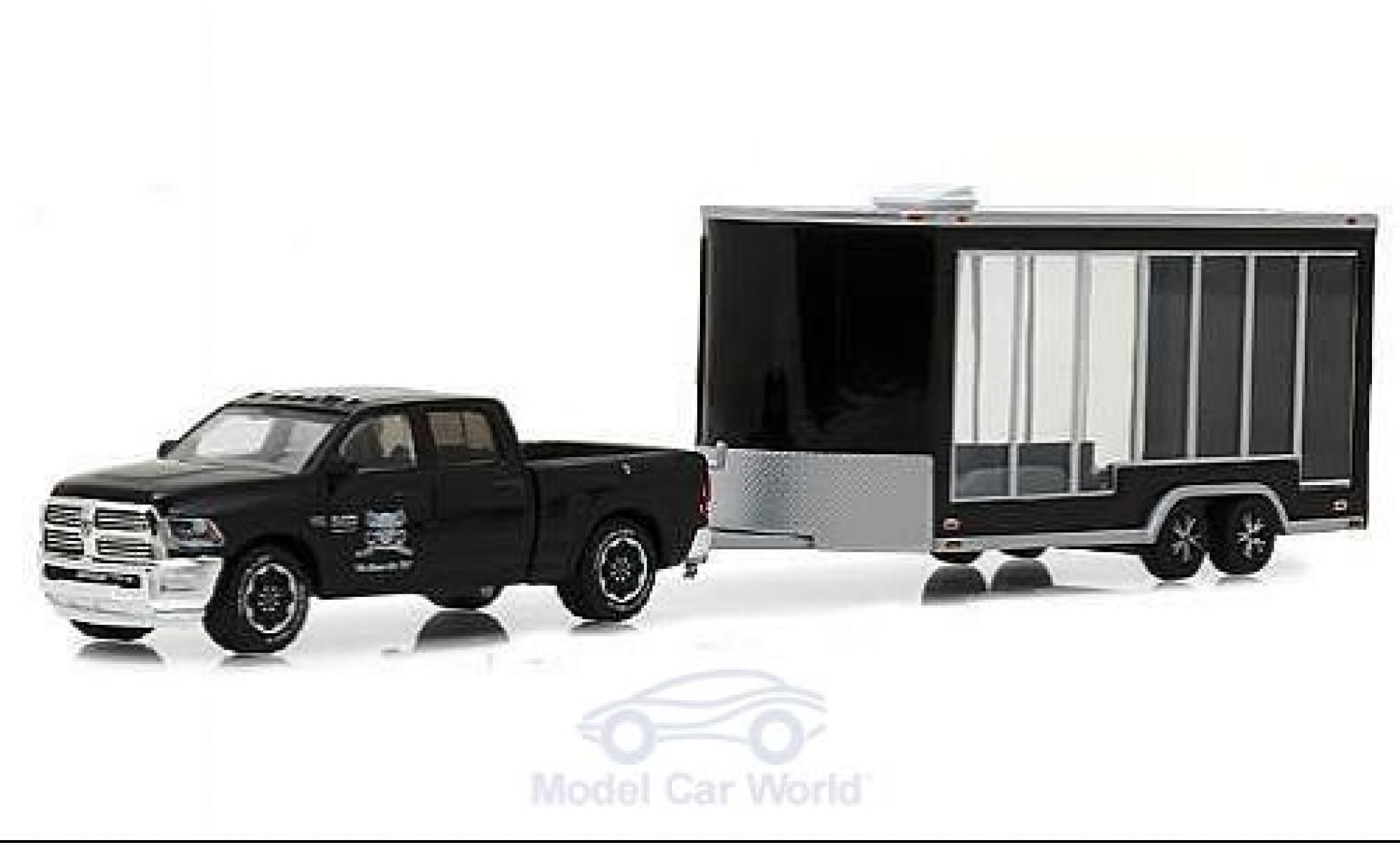 Dodge RAM 1/64 Greenlight Ram 2500 zwart Graveyard Carz 2016 mit Display Anh&auml;nger modelauto