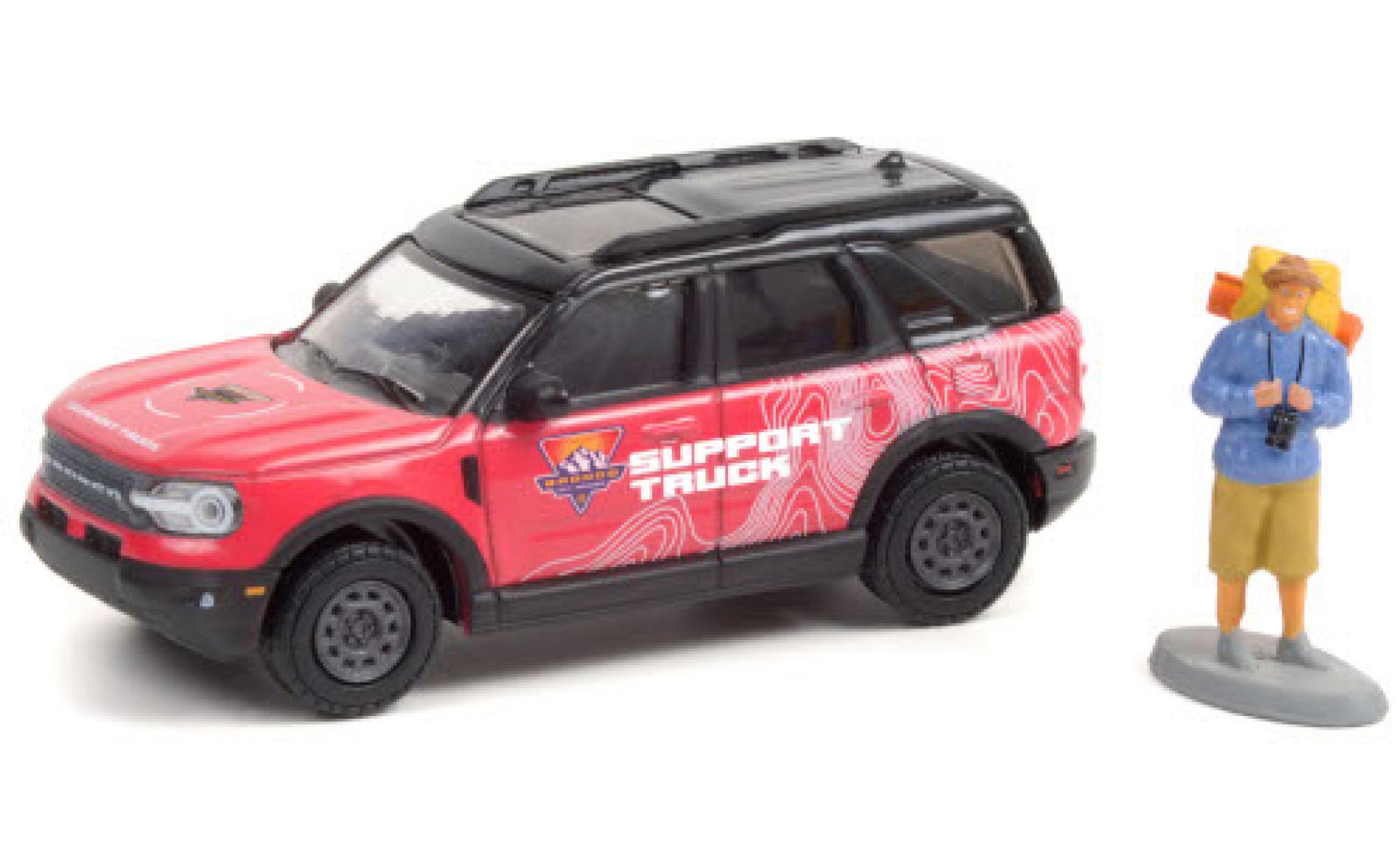 Ford Bronco 1/64 Greenlight Sport Off-Roadeo Adventure Support Truck 2021 avec figurine modelauto