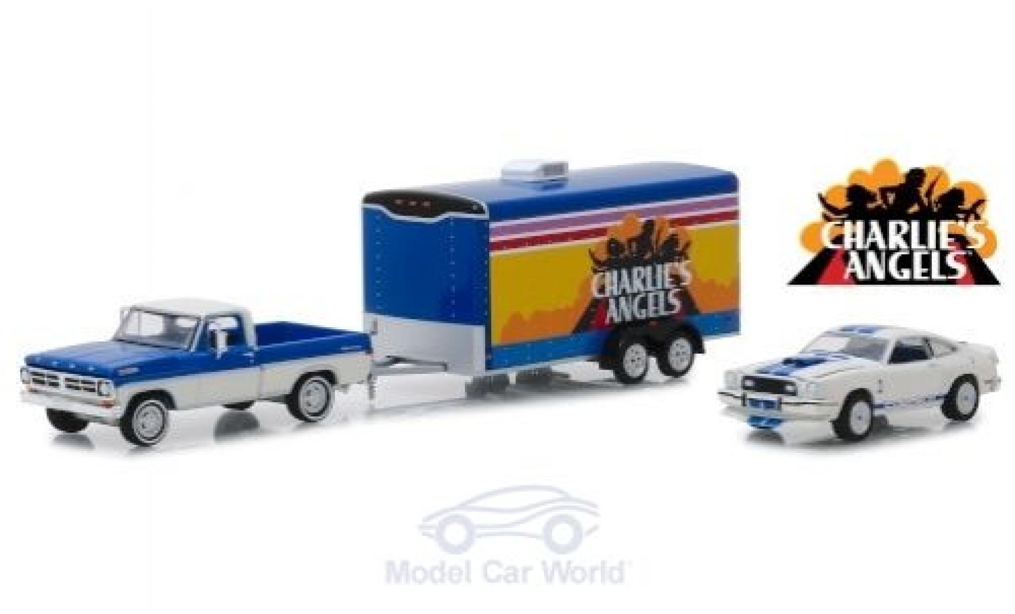 Ford F-1 1/64 Greenlight 00 Charlies Angels 1976 mi Anh&auml;nger und Mustang II Cobra II modelauto