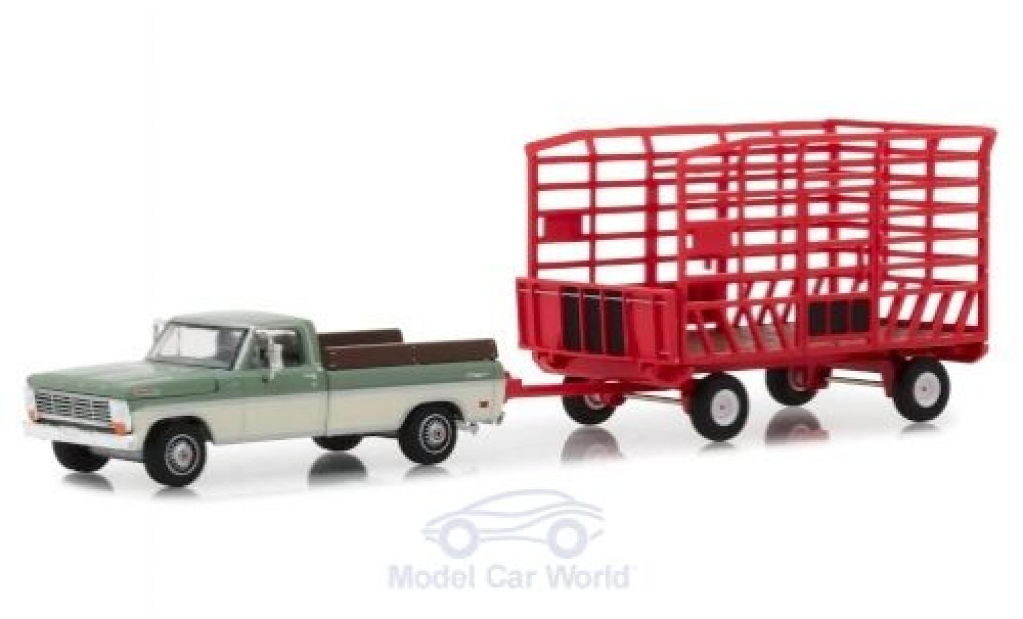 Ford F-1 1/64 Greenlight 00 Farm & Ranch oliv/wit 1969 mit Transportanh&auml;nger modelauto