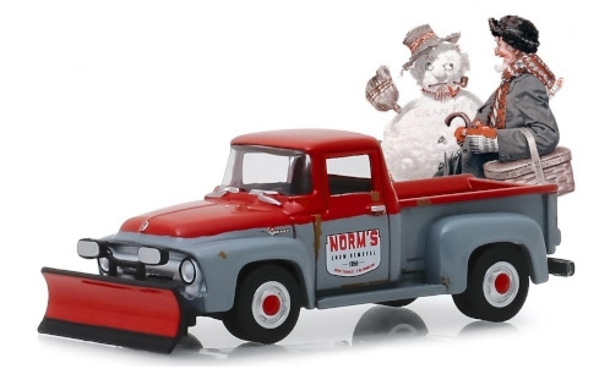 Ford F-1 1/64 Greenlight 00 grijs/rood Norms Snow Removal 1956 mit Schneepflug und Gebrauchsspuren modelauto