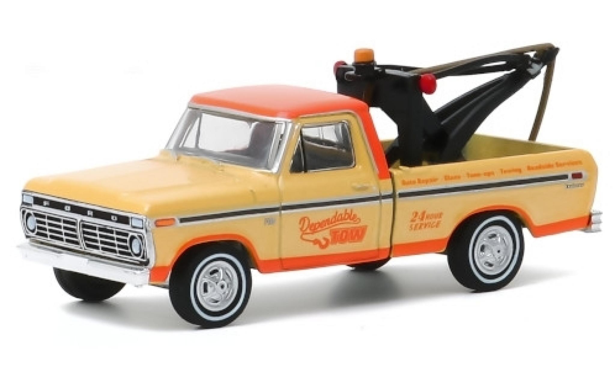 Ford F-1 1/64 Greenlight 00 Tow Truck beige/oranje Dependable Tow 1973 modelauto