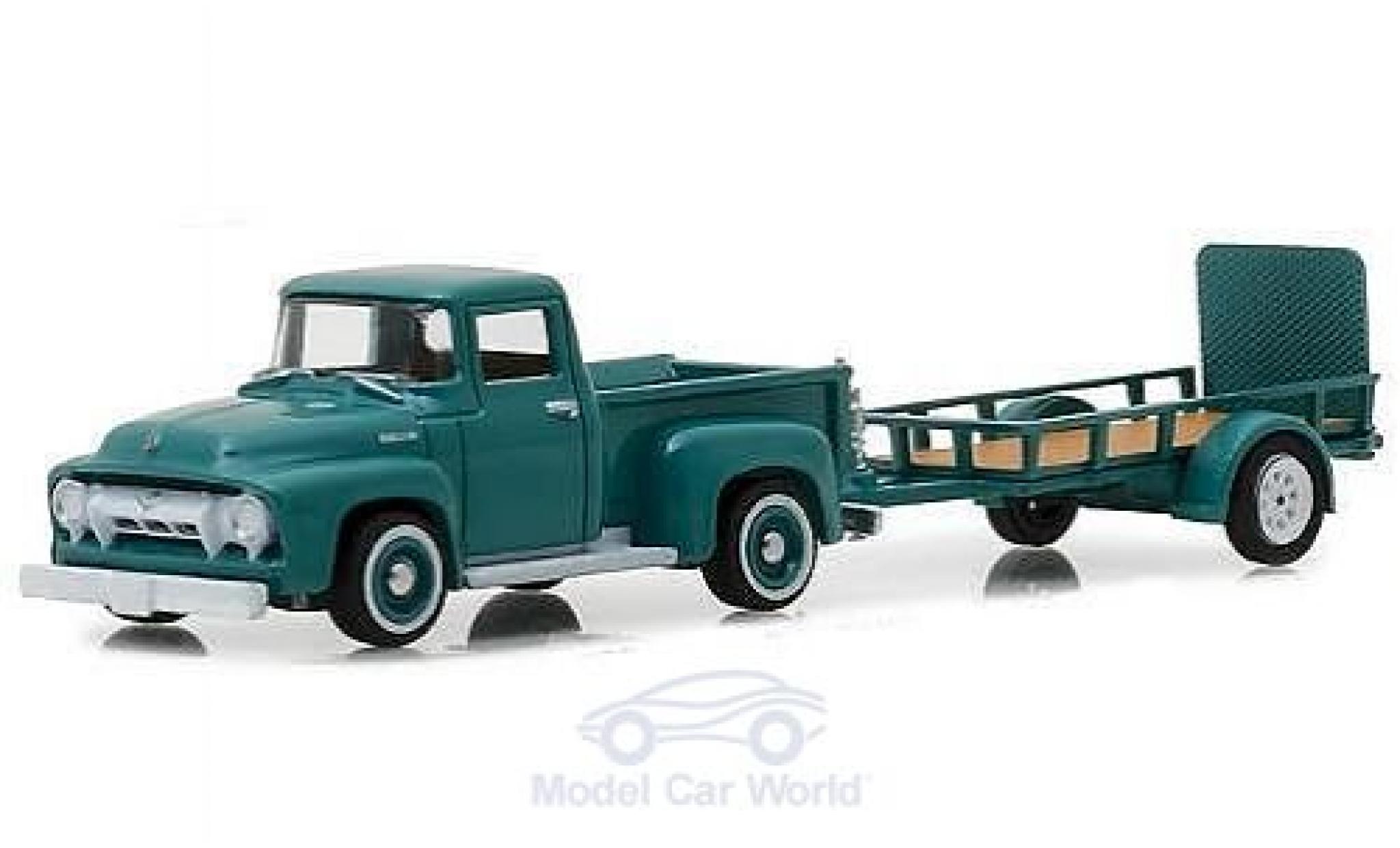 Ford F-1 1/64 Greenlight 00 t&uuml;rkis 1954 mit Anh&auml;nger modelauto