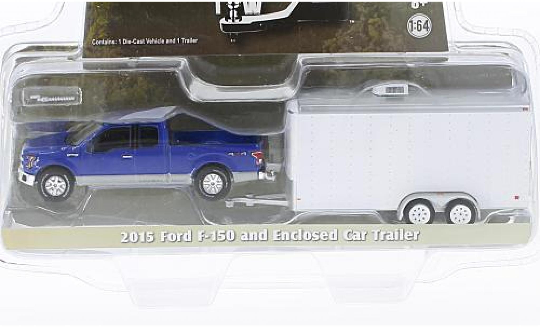 Ford F-1 1/64 Greenlight 50 blauw 2015 avec Remorque porte-voiture modelauto