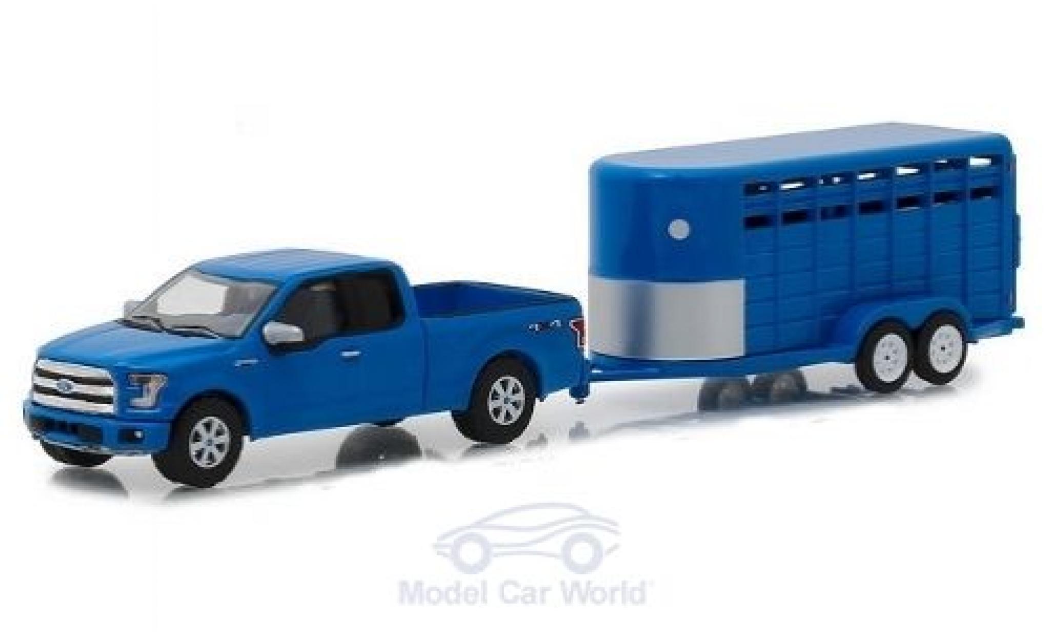 Ford F-1 1/64 Greenlight 50 blauw 2016 mit Viehanh&auml;nger modelauto
