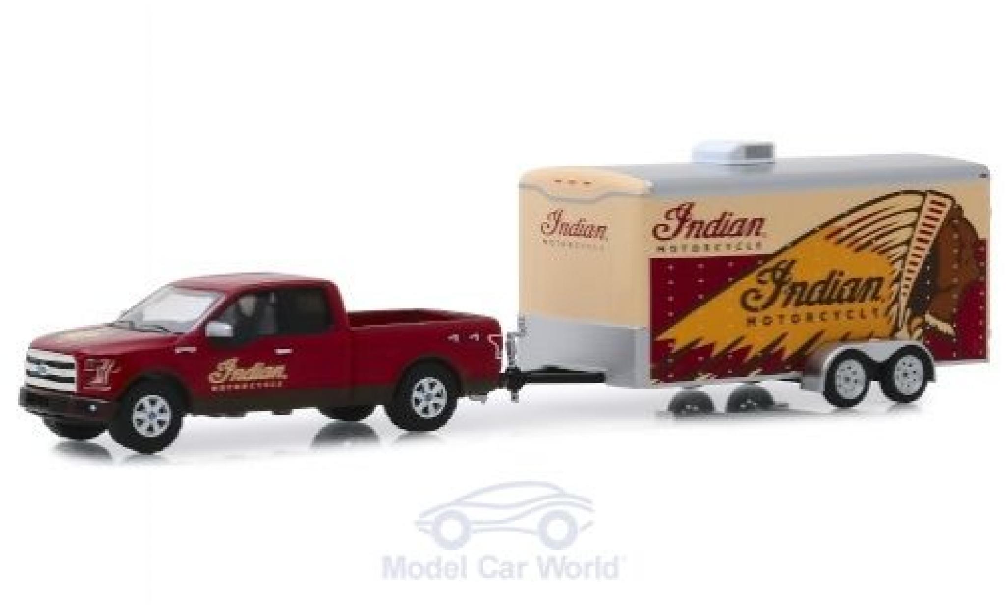 Ford F-1 1/64 Greenlight 50 Indian Motorcycle 2015 mit Transportanh&auml;nger modelauto