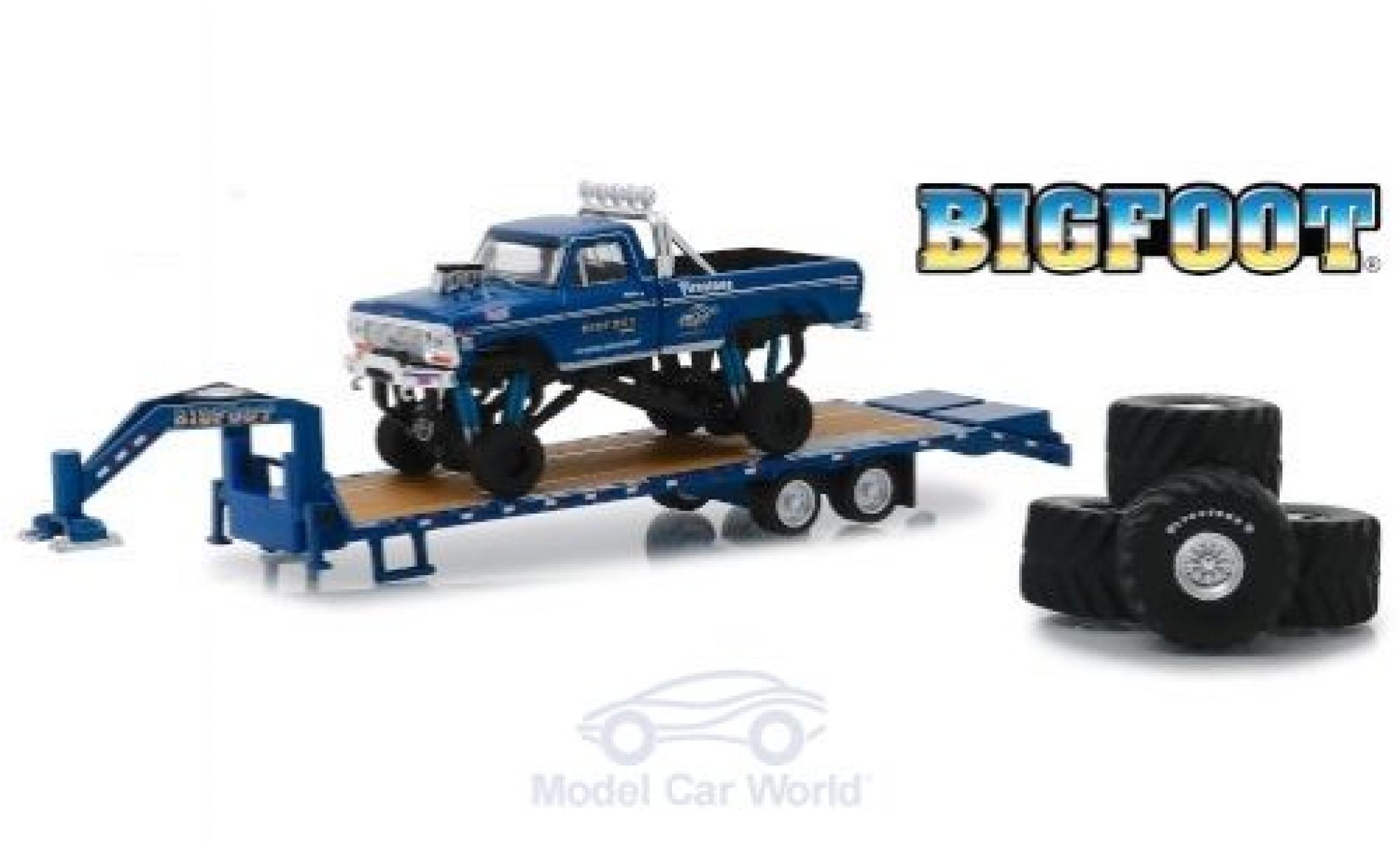 Ford F-250 1/64 Greenlight Monster Truck Bigfoot 1974 with Gooseneck Trailer and Tires modelauto