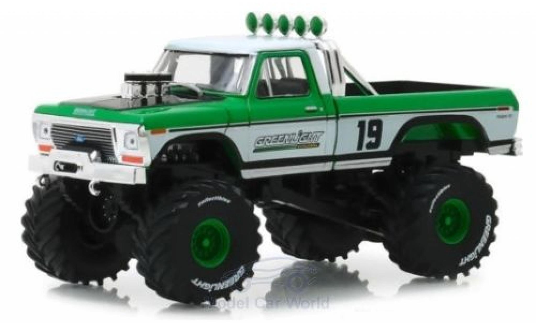 Ford F-250 1/64 Greenlight Monster Truck groen/wit 1974 modelauto
