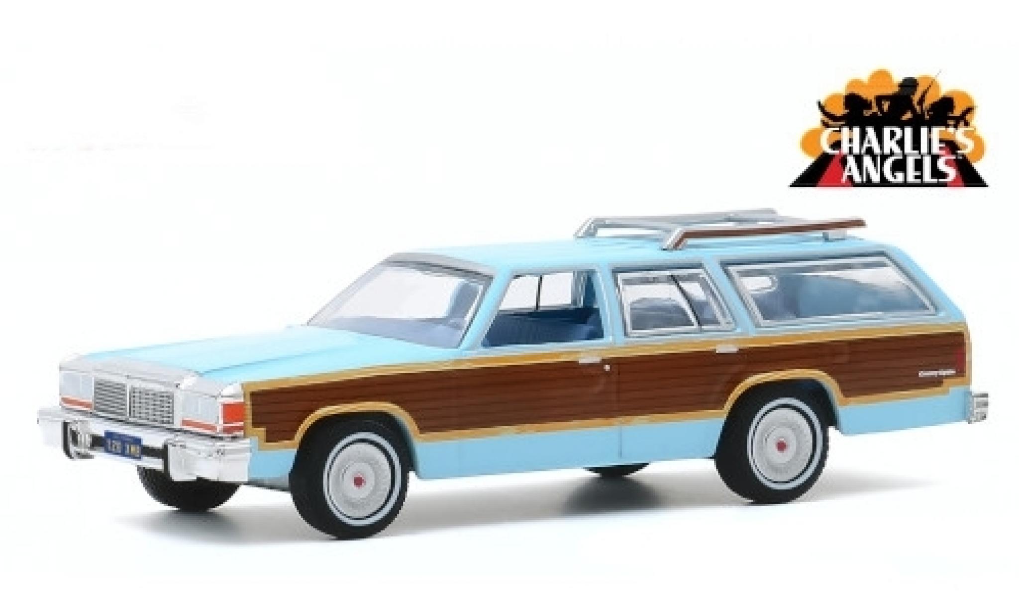 Ford LTD 1/18 Greenlight Country Squire blauw/Holzoptik Charlies Angels 1979 modelauto
