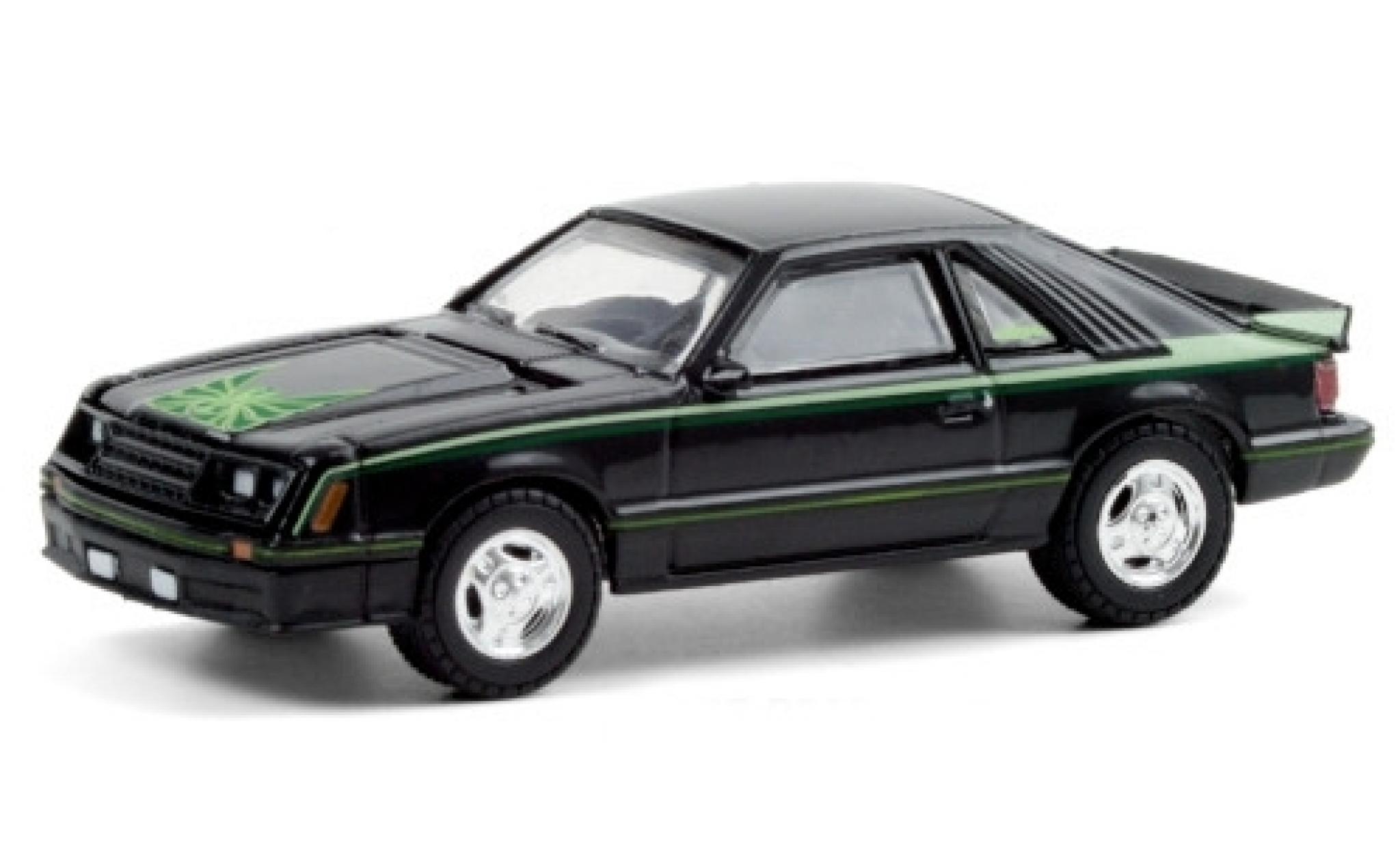 Ford Mustang 1/64 Greenlight Cobra zwart/Dekor 1980 modelauto