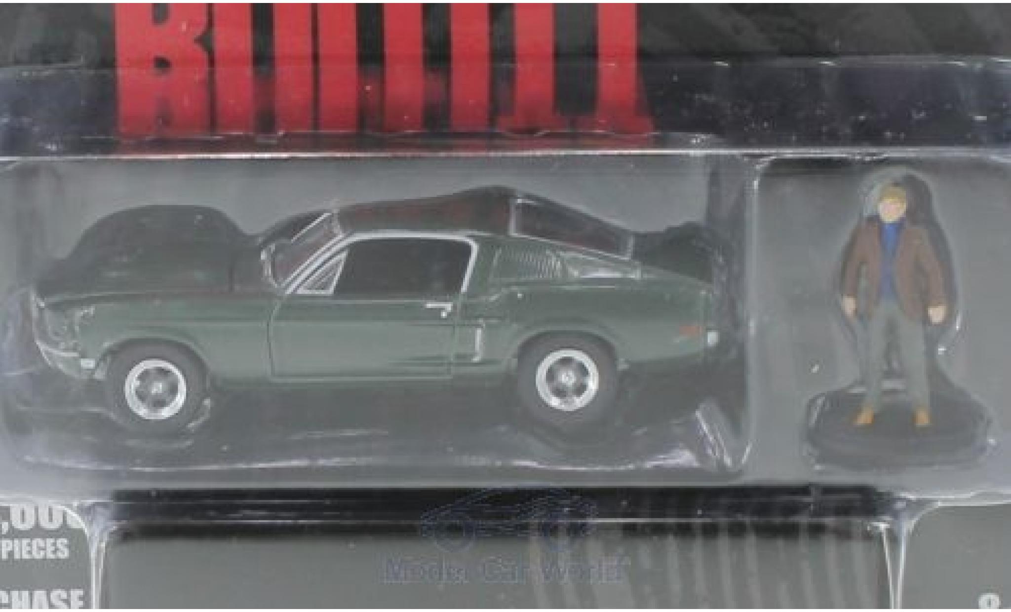 Ford Mustang GT 1/64 Greenlight GT groen Bullitt 1968 mit Steve McQueen Figur modelauto
