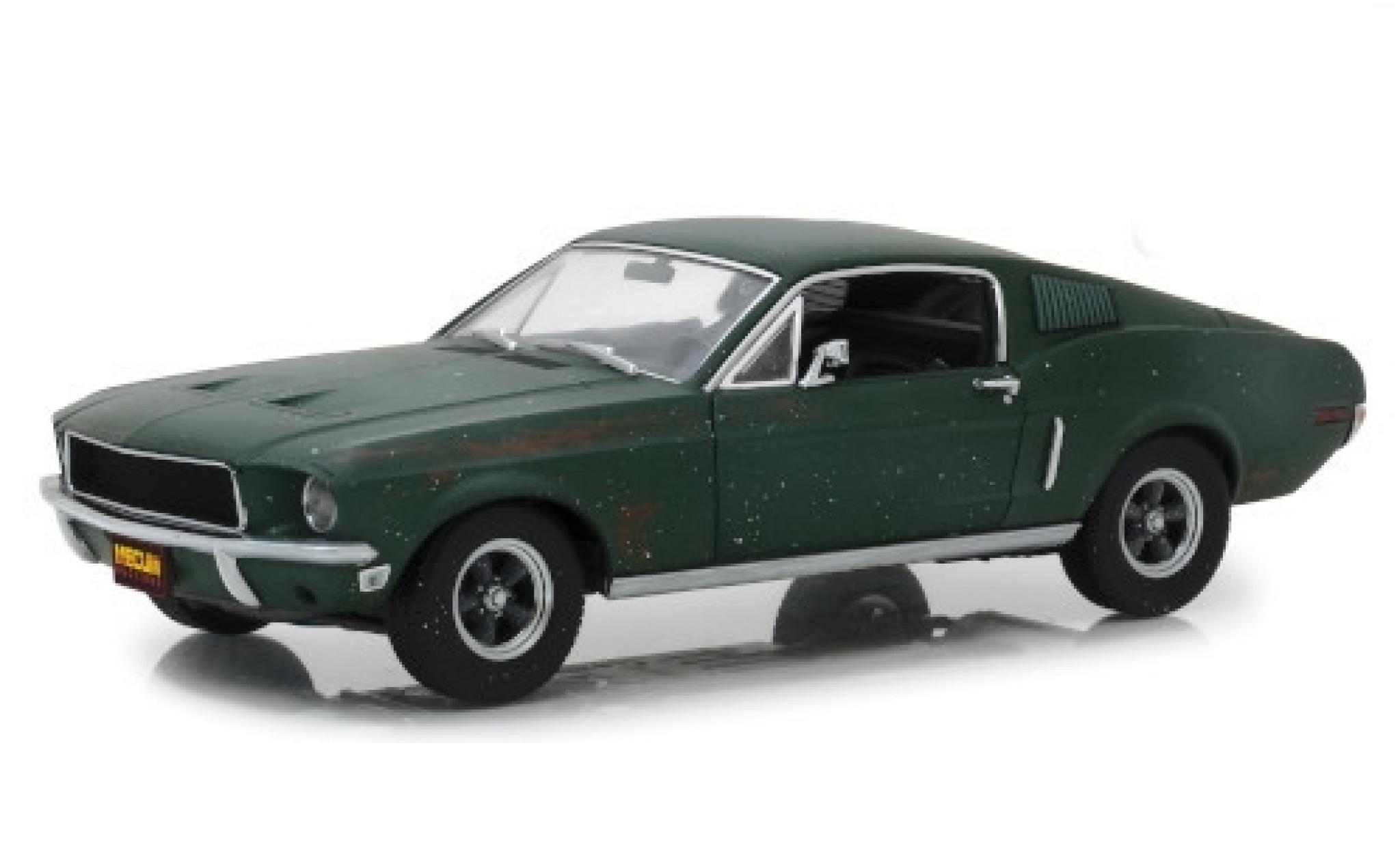 Ford Mustang 1/18 Greenlight GT Fastback metallic groen Bullitt 1968 unrestauriert mit Stickerbogen modelauto