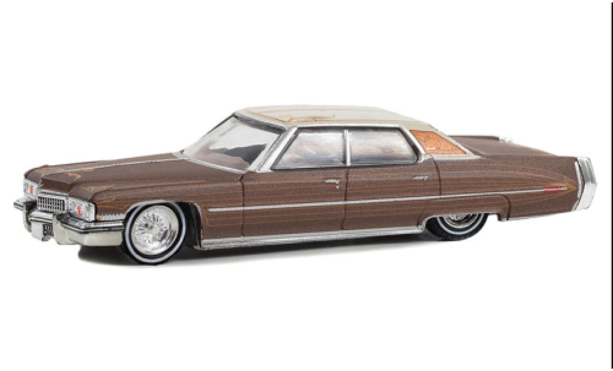Cadillac Sedan 1/64 Greenlight DeVille metallic bruin/wit 1973 modelauto