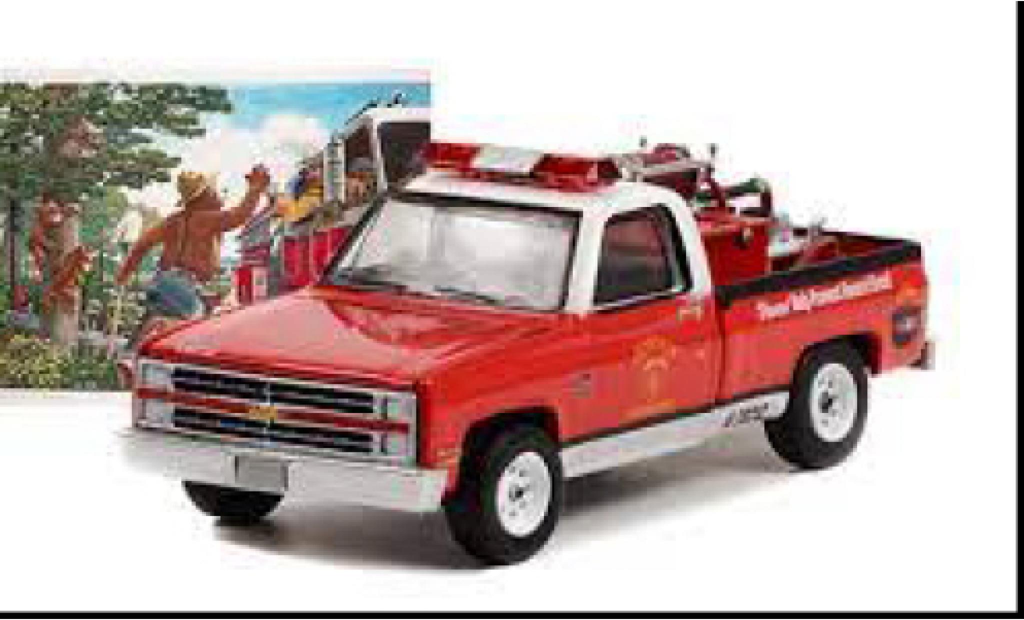 Chevrolet C-20 1/64 Greenlight rood/wit Smokey Bear 1984 modelauto