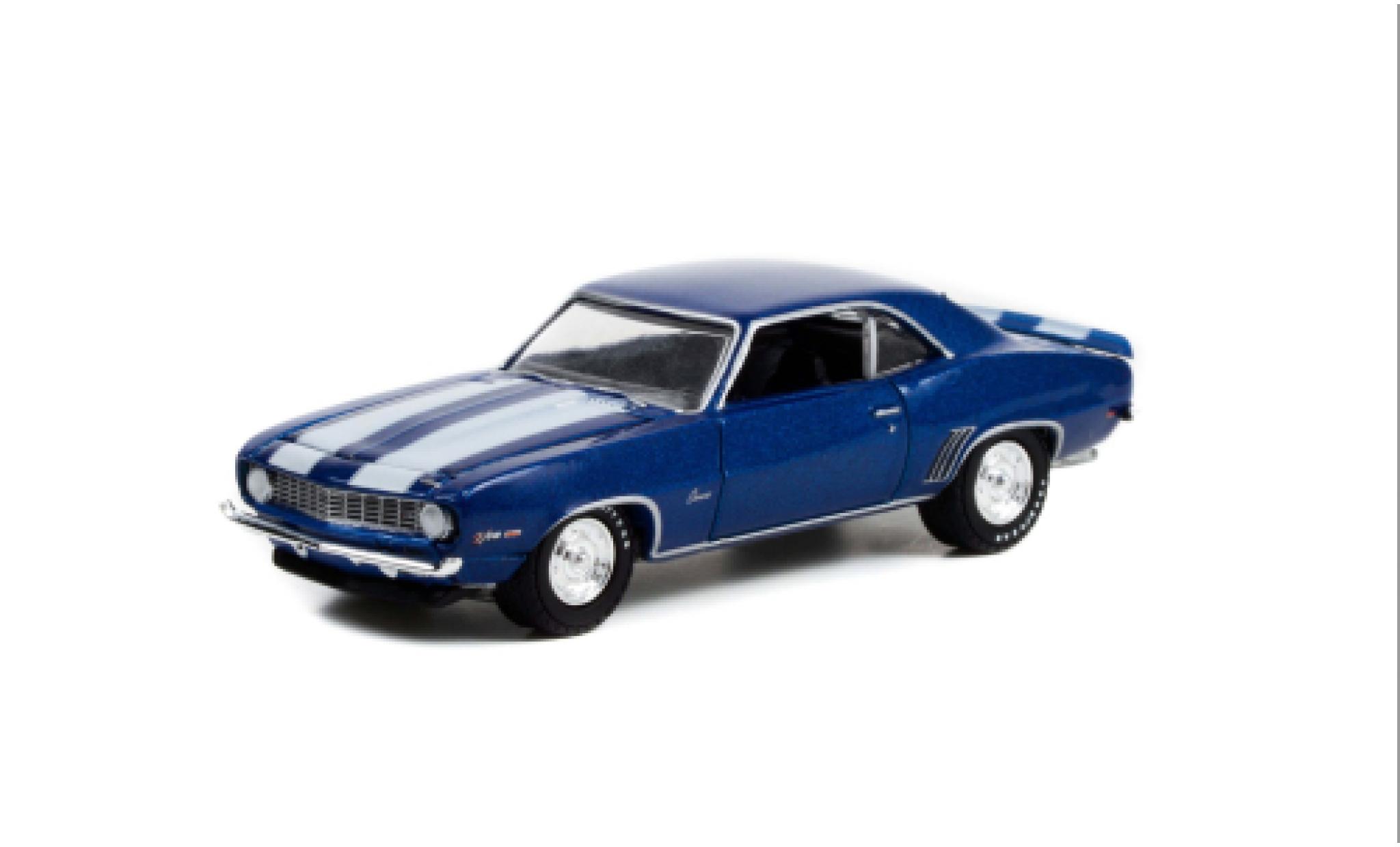 Chevrolet Camaro 1/64 Greenlight Z28 metallic blauw/wit 1969 modelauto