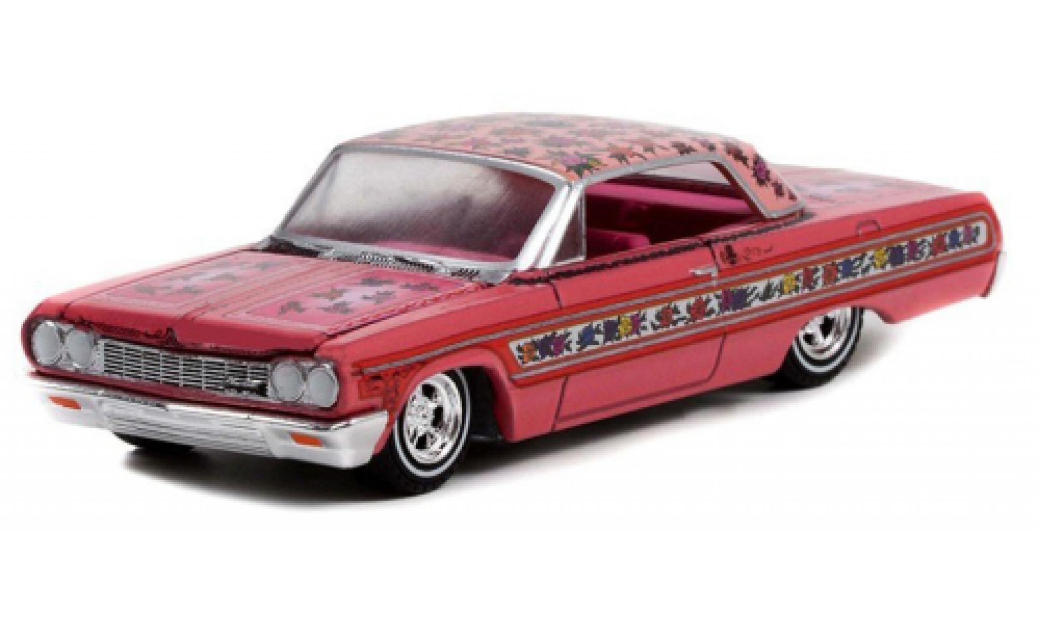 Chevrolet Impala 1/64 Greenlight Lowrider roze/Dekor 1964 modelauto