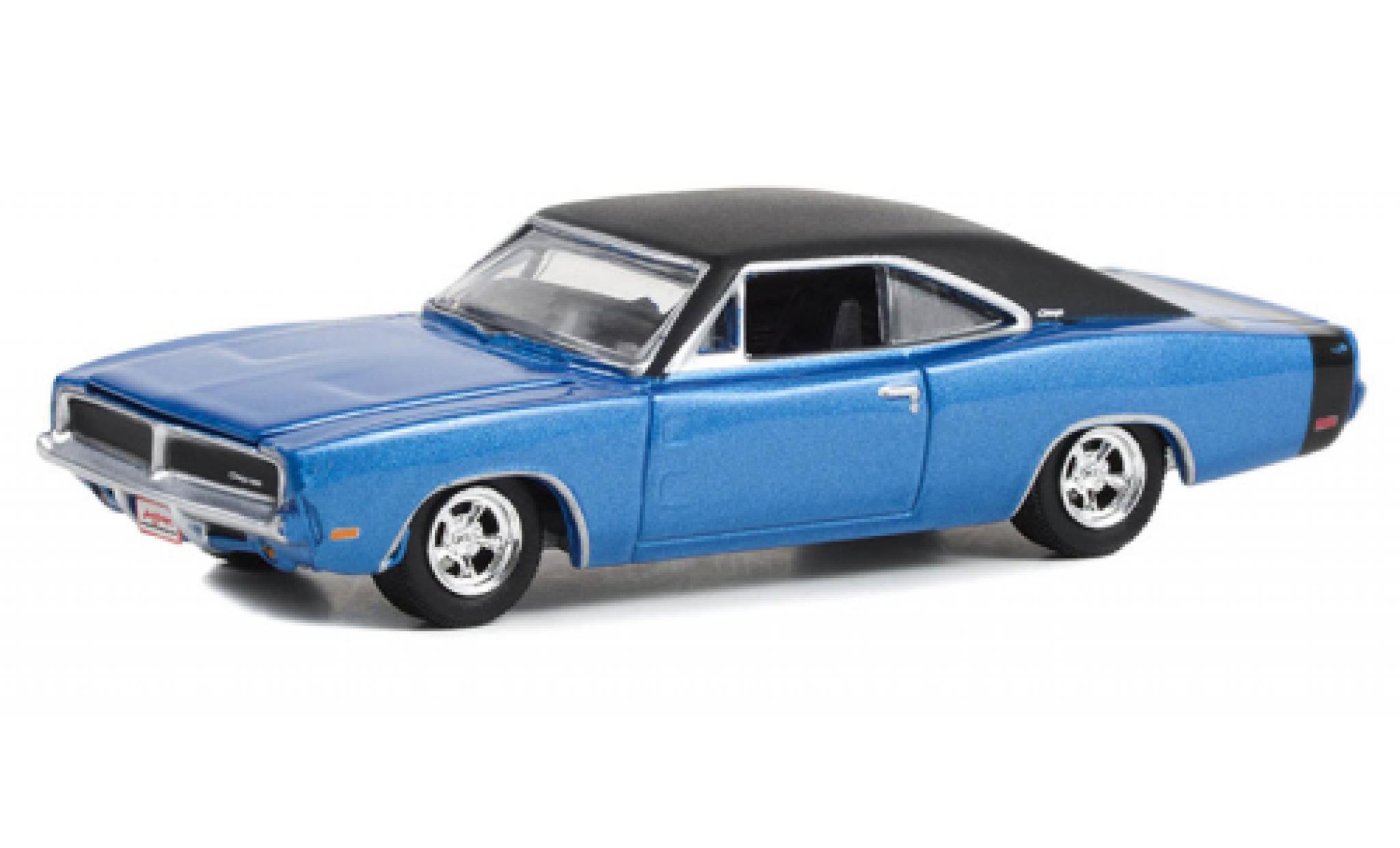 Dodge Charger 1/64 Greenlight metallic blauw/zwart 1969 modelauto