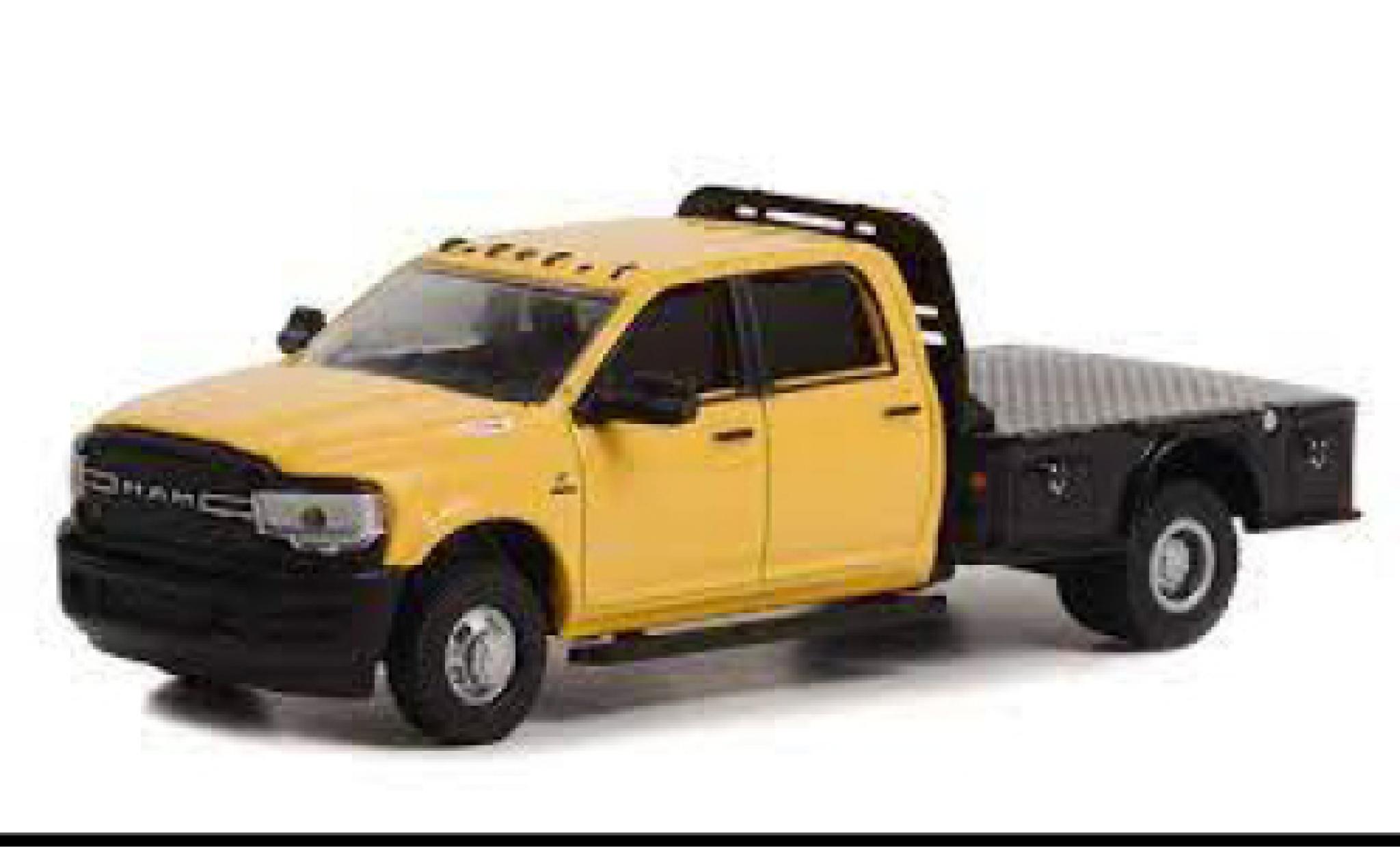 RAM 3 1/64 Greenlight Dodge 500 Tradesman Dually Flatbed geel 2020 modelauto