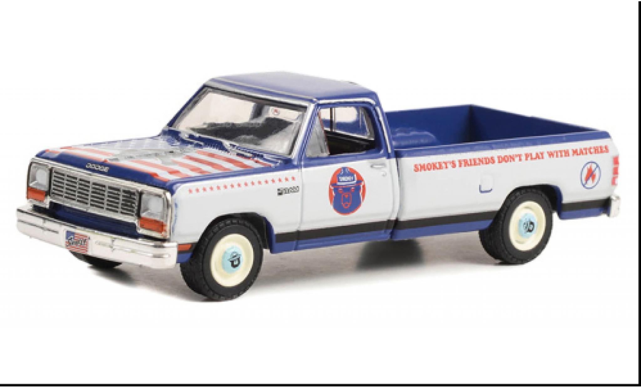 Dodge RAM 1/64 Greenlight D-150 metallic blauw/beige Smokey Bear 1989 modelauto