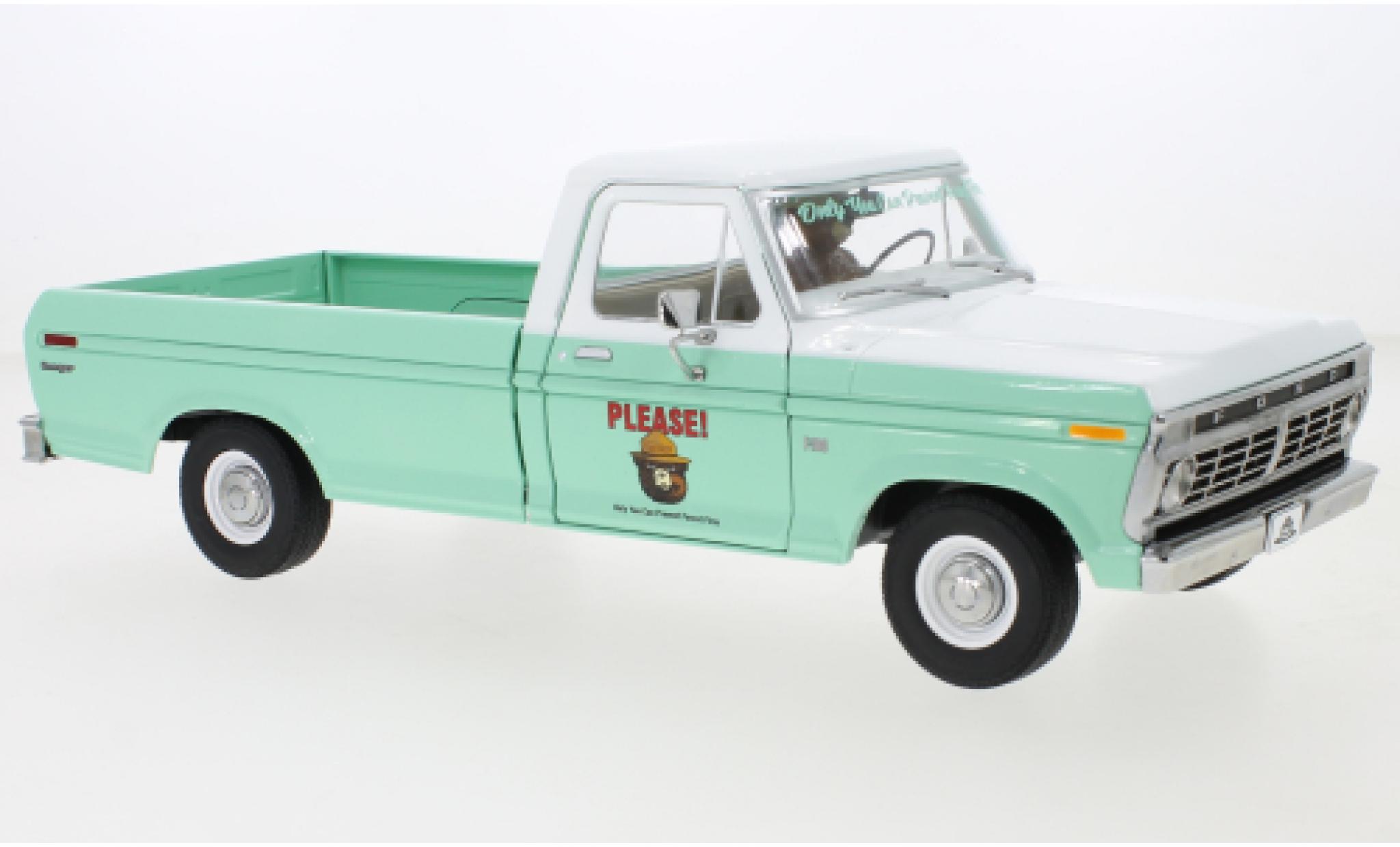 Ford F-1 1/18 Greenlight 00 turquoise/wit Smokey Bear 1975 modelauto