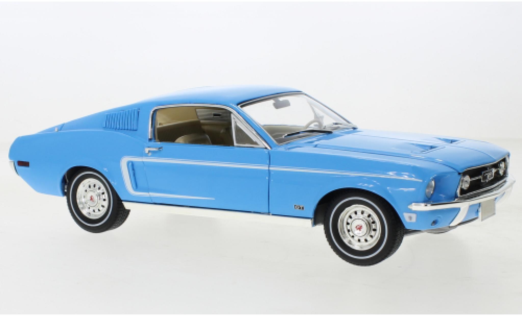 Ford Mustang 1/18 Greenlight Fastback blauw clair 1968 modelauto