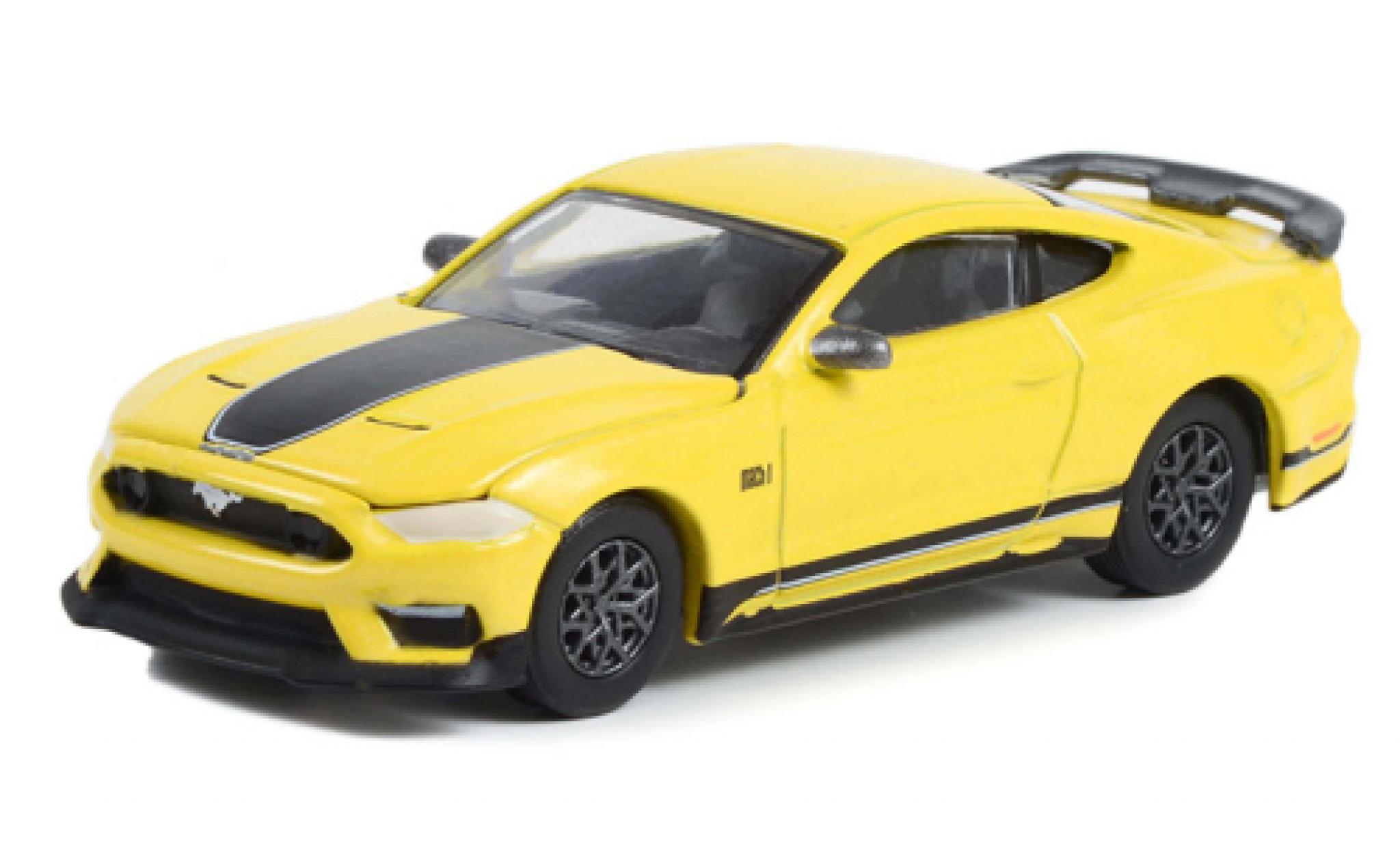 Ford Mustang 1/64 Greenlight Mach 1 geel 2021 modelauto
