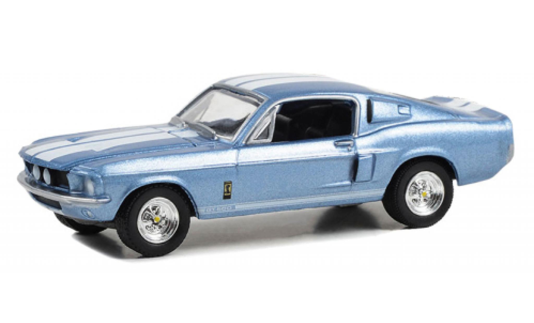 Shelby GT 500 1/64 Greenlight Ford Mustang metallic blauw clair/wit 1967 modelauto
