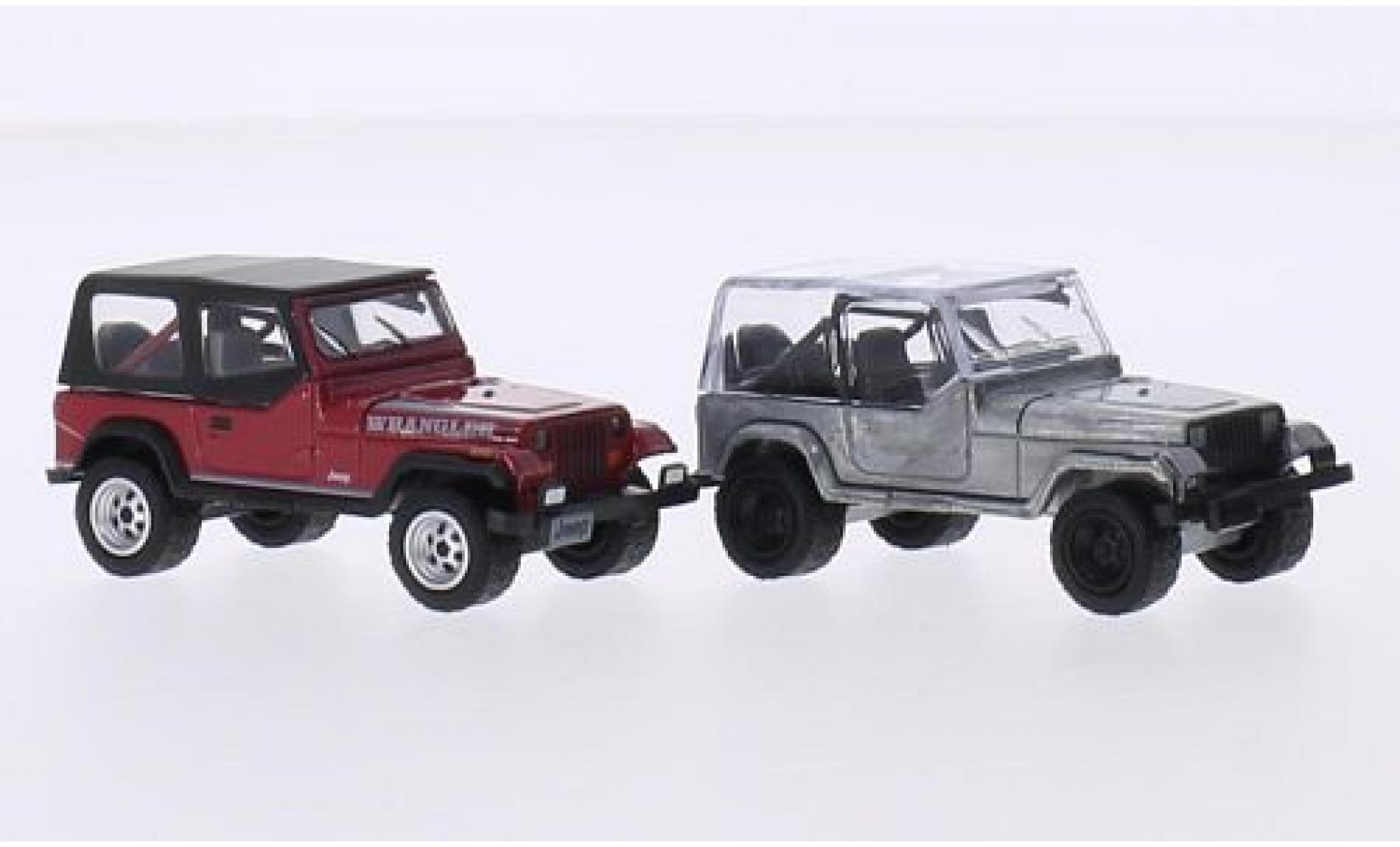 Jeep Wrangler 1/64 Greenlight rood/aluminium 1987 2er-Set modelauto