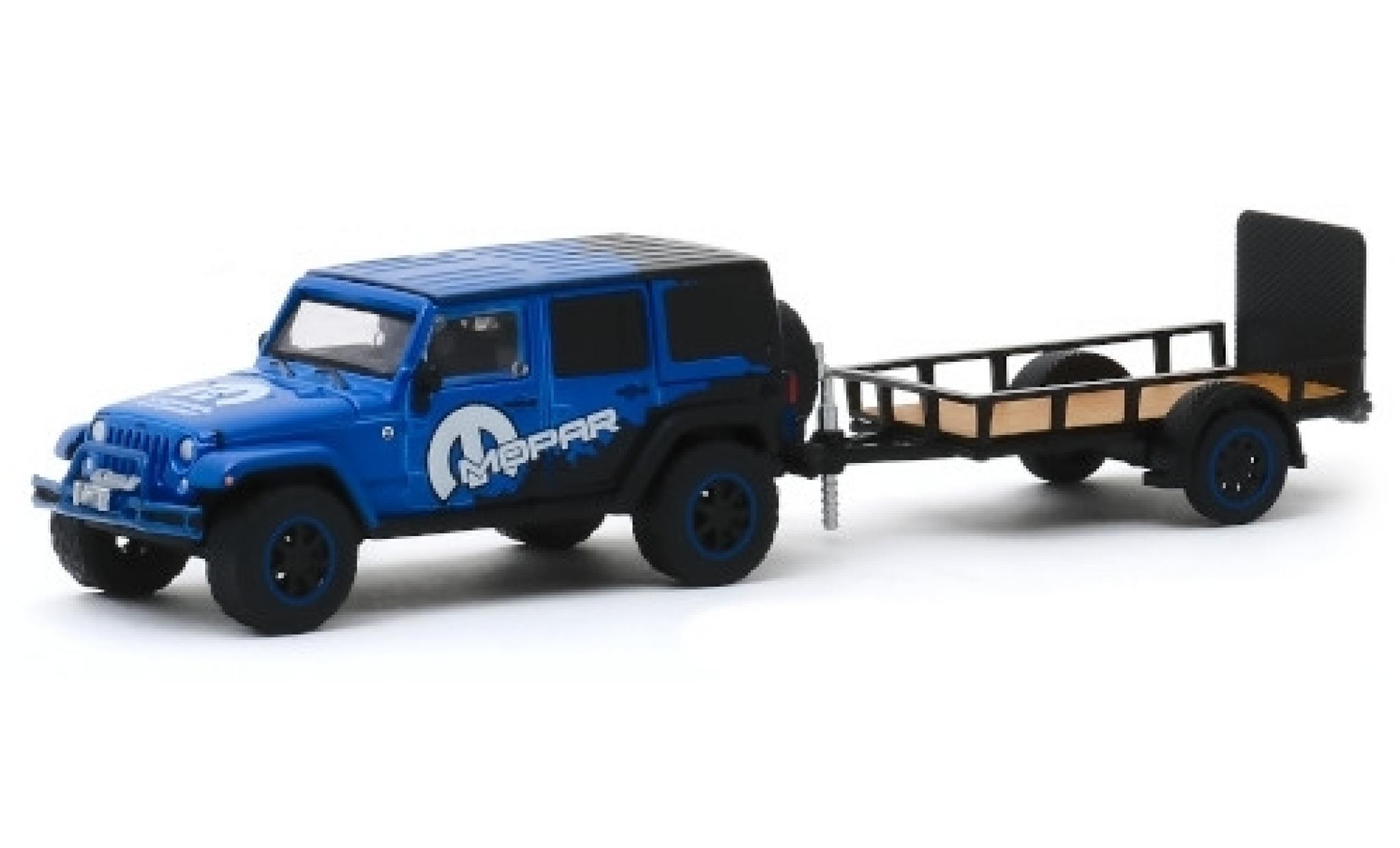 Jeep Wrangler 1/64 Greenlight Unlimited MOPAR 2012 avec remorque d&acute;une axe modelauto