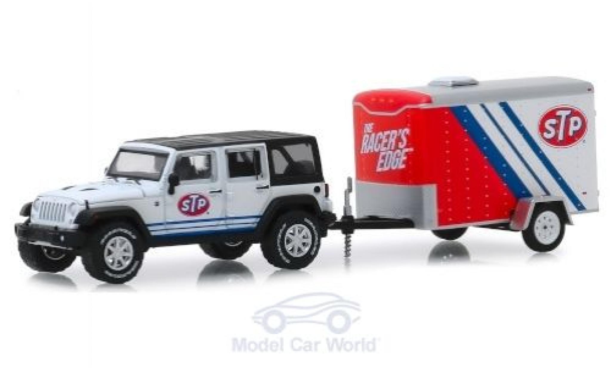 Jeep Wrangler 1/64 Greenlight Unlimited STP 2015 mit Transportanh&auml;nger modelauto