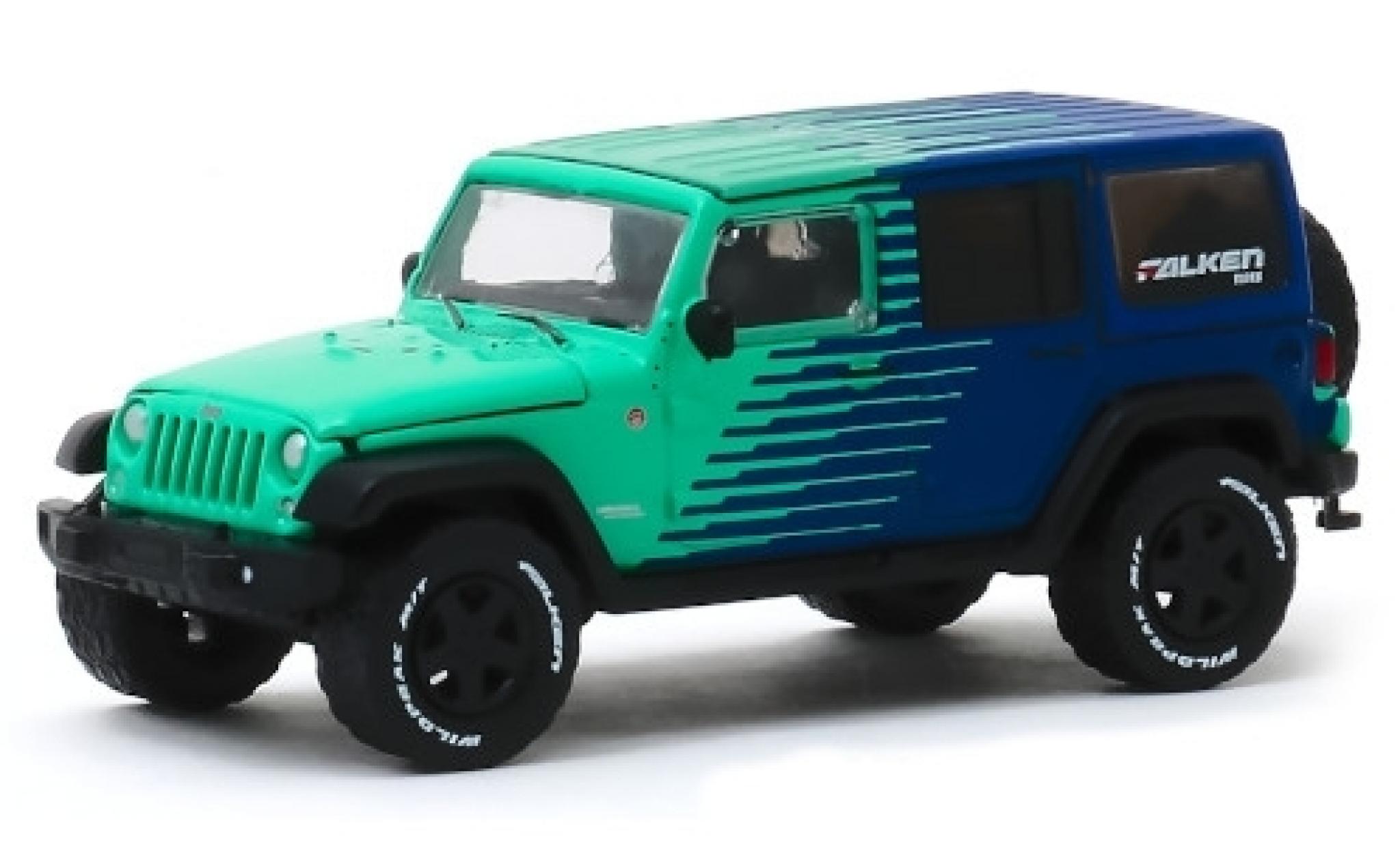 Jeep Wrangler 1/64 Greenlight Unlimited t&uuml;rkis/blauw Falken Tires 2017 modelauto