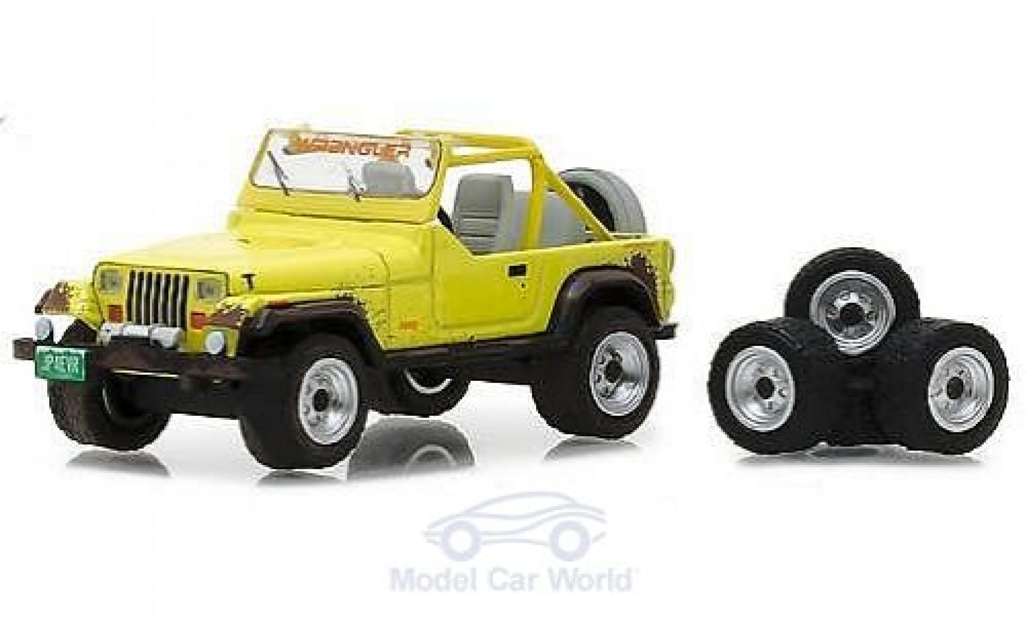 Jeep Wrangler 1/64 Greenlight YJ geel 1991 mit Wheel und Tire Set modelauto