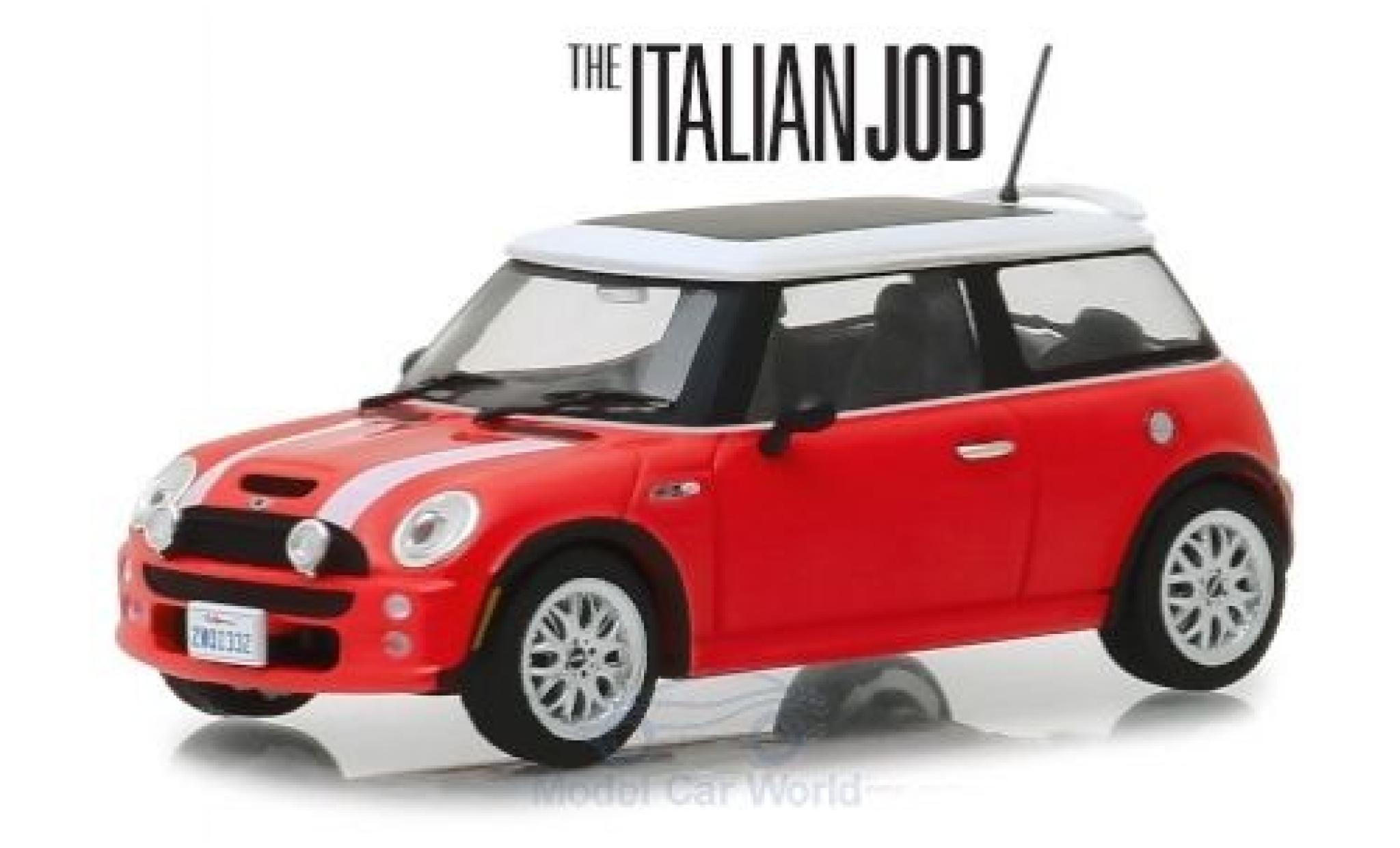 Mini Cooper 1/43 Greenlight S rood/wit RHD The Italian Job 2003 modelauto