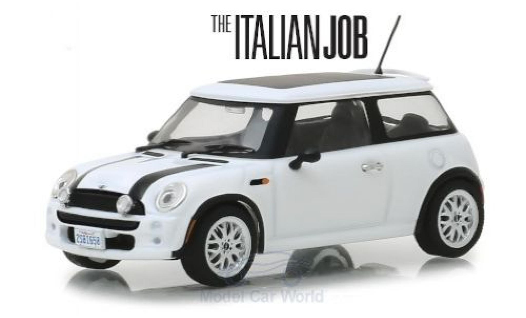 Mini Cooper 1/43 Greenlight wit/zwart RHD The Italian Job 2003 modelauto