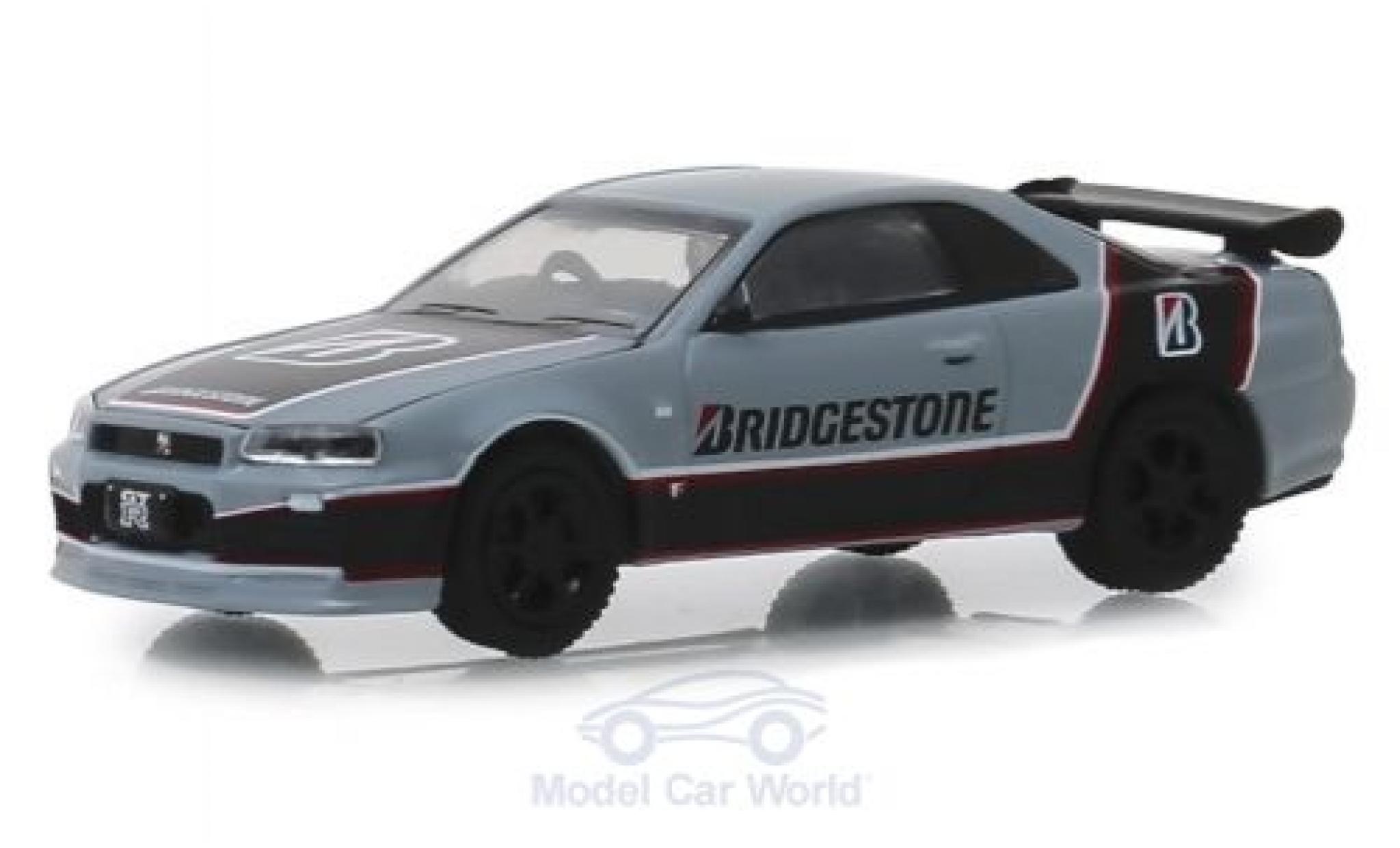 Nissan Skyline 1/64 Greenlight GT-R grijs/zwart Bridgestone 2001 modelauto