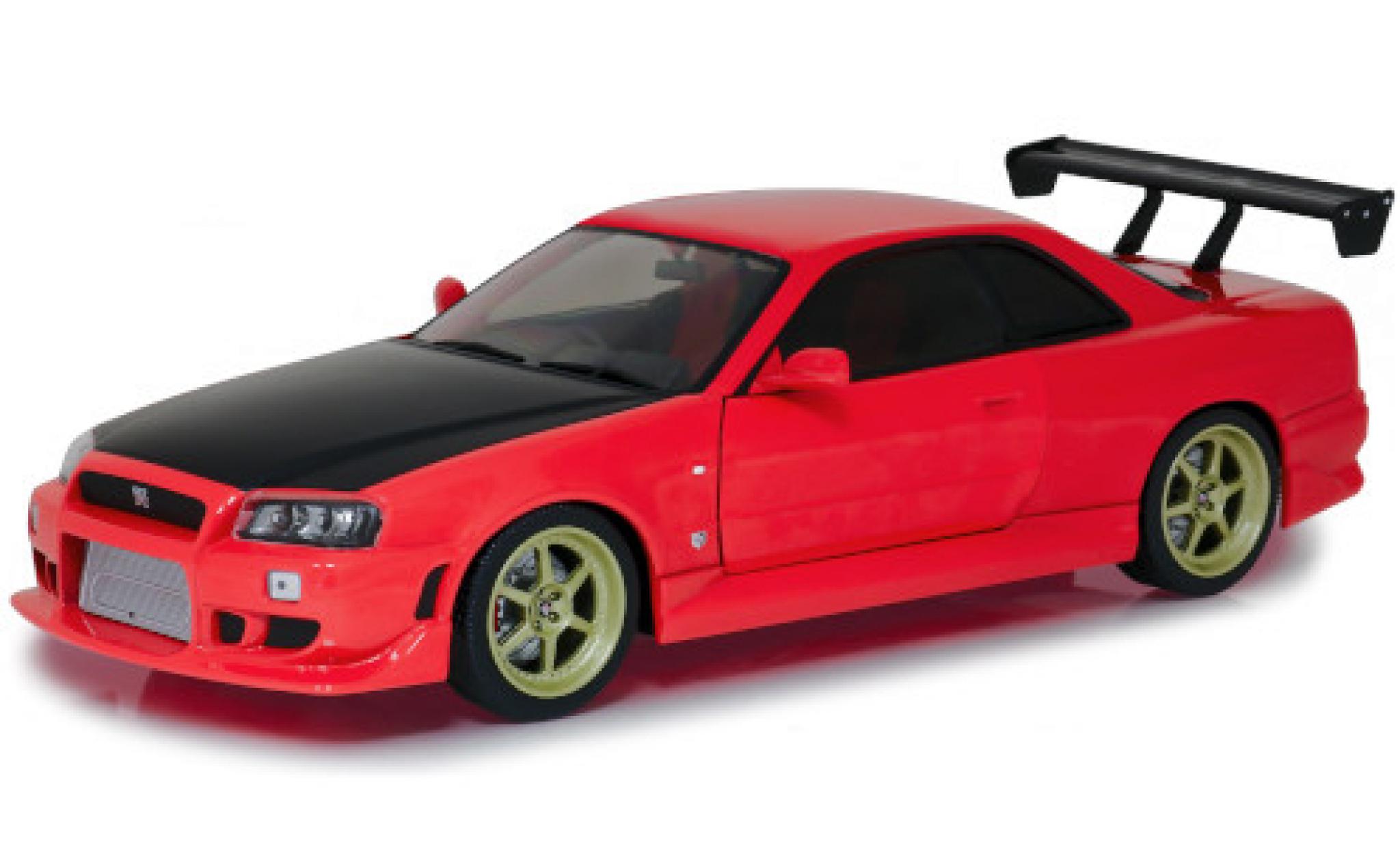 Nissan Skyline 1/18 Greenlight GT-R (R34) Tuning rood/carbon RHD 1999 mit LED-Beleuchtung am Unterboden (Batterien nicht enthalten) modelauto