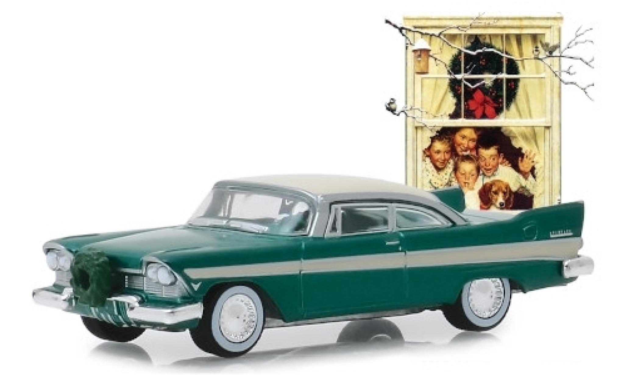Plymouth Belvedere 1/64 Greenlight metallic groen/beige 1957 mit Weihnachtsschmuck modelauto