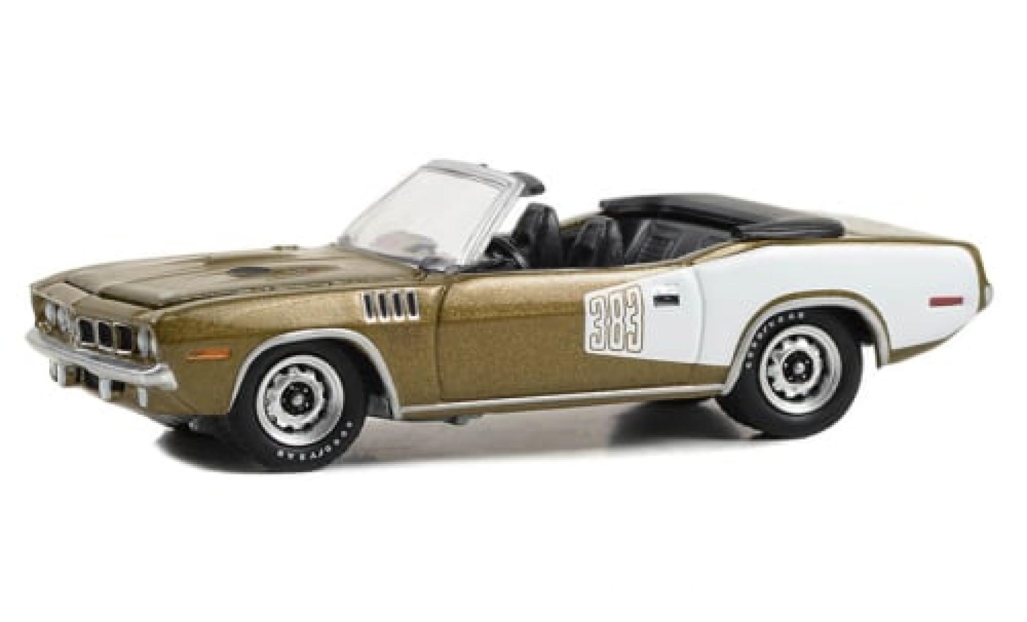 Plymouth Cuda 1/64 Greenlight Cabriolet metallic beige/wit 1971 1:64 modelauto