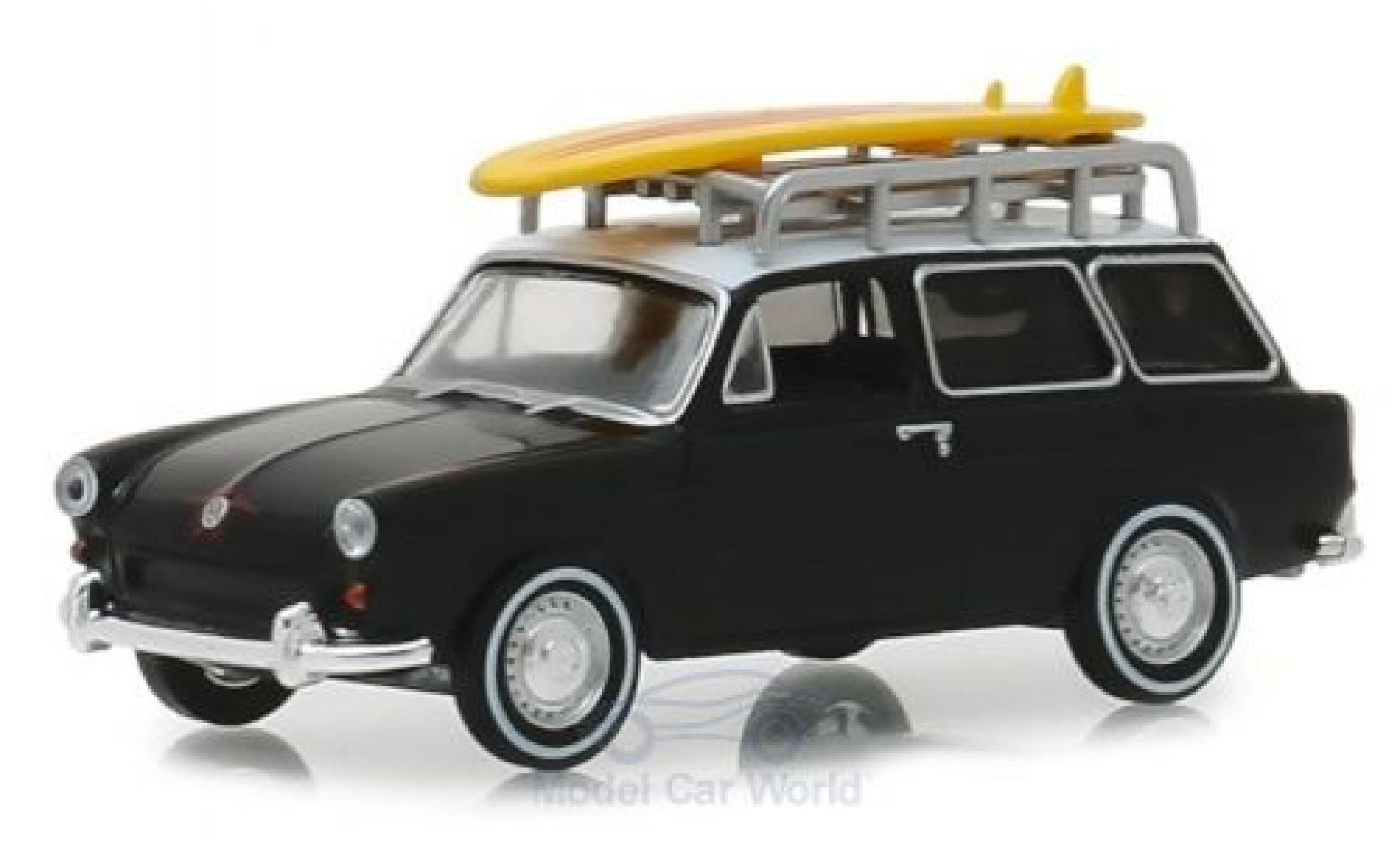 Volkswagen 1600 1/64 Greenlight Variant matt-zwart/wit 1965 modelauto